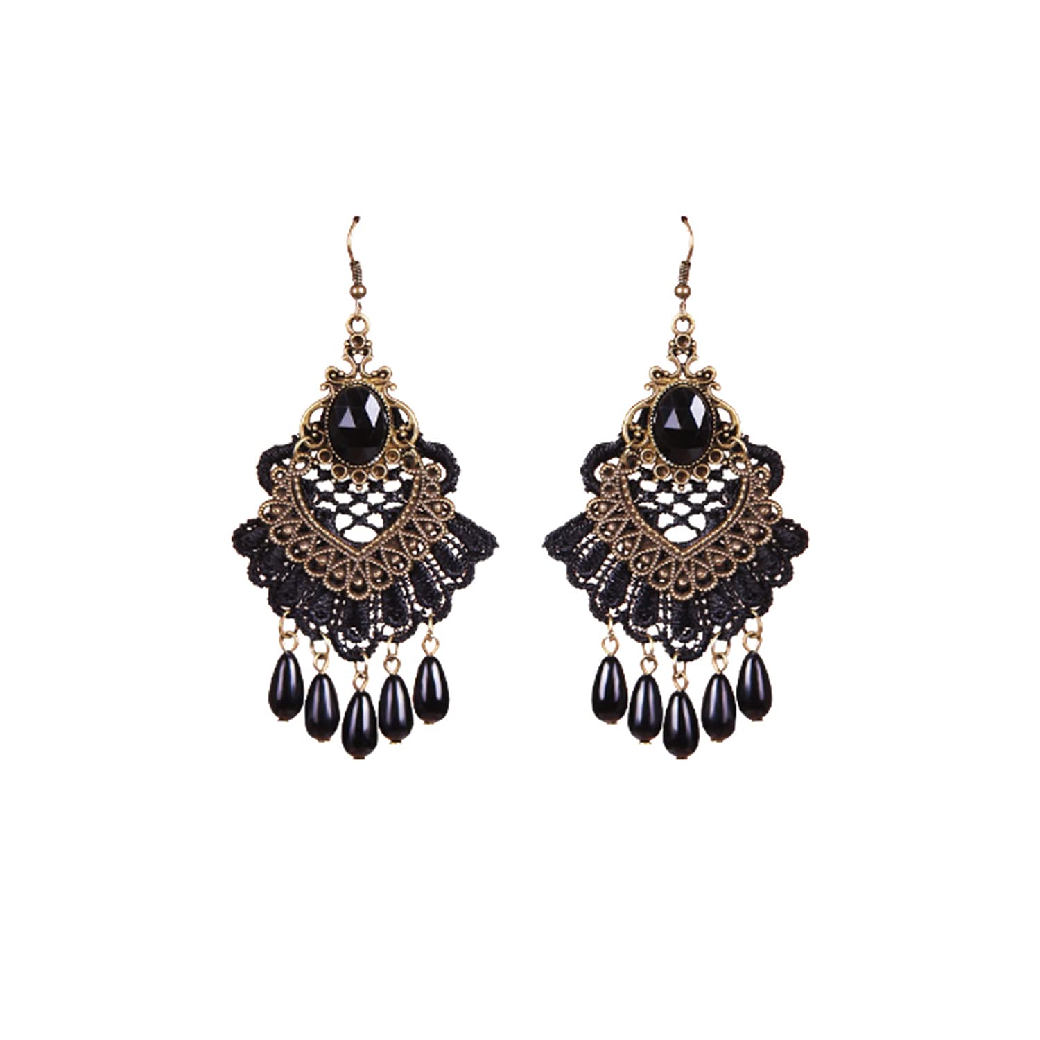 Gothic Lace Dangle Earrings with Red Rhinestones - Vintage Teardrop Chandelier Earrings for Halloween Cosplay, Gothic Fashion, and Party Accessories