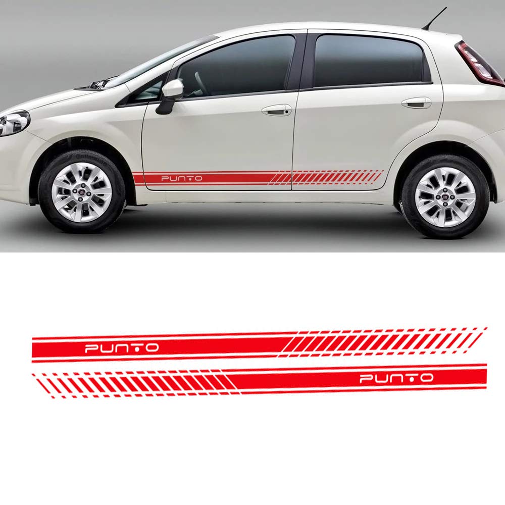 2PCS Red Auto Vinyl Film Decals DIY Car Side Stripes Stickers for FIAT Punto - Car Tuning Accessories for Vehicle Customization & Exterior Decoration - Perfect for Car Enthusiasts & DIY Auto Projects