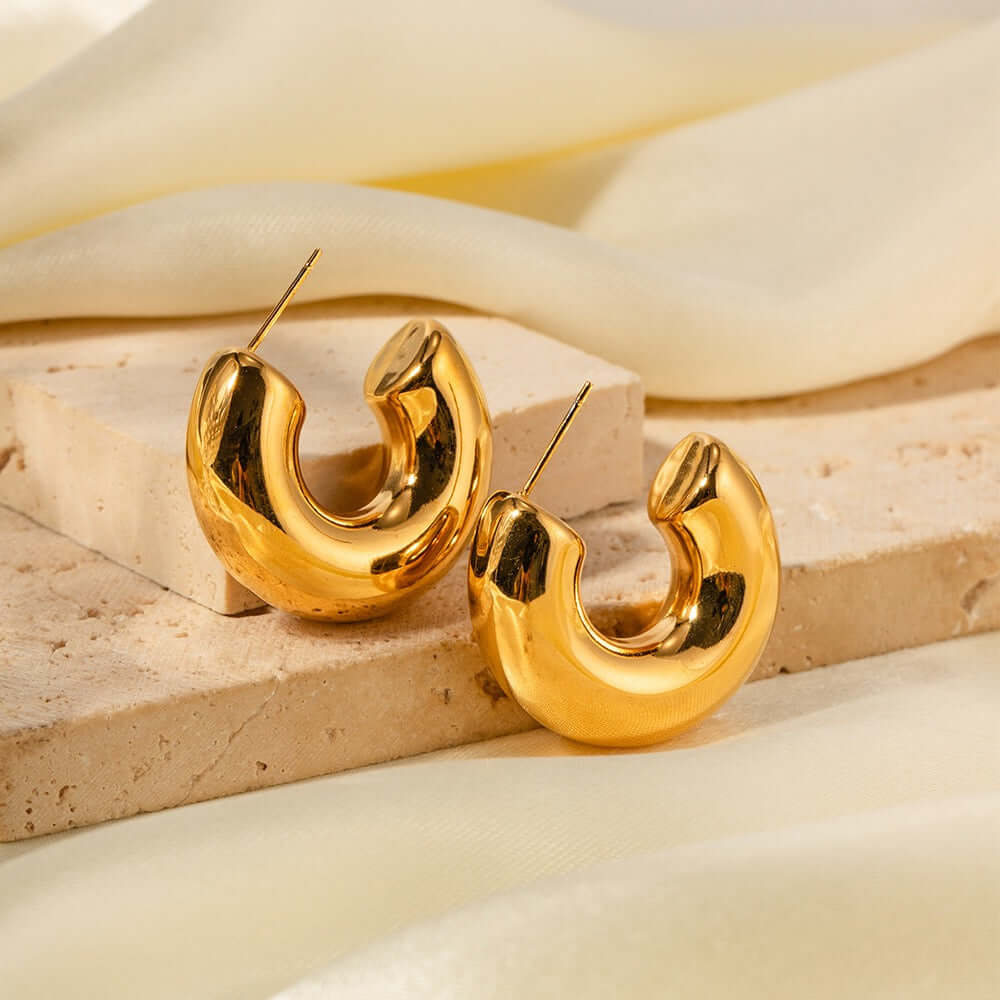18K Gold Plated Bold Fat Thick Hoop Earrings for Women | Chunky Statement Hoops | JDE897 | Perfect for Parties, Weddings & Everyday Wear