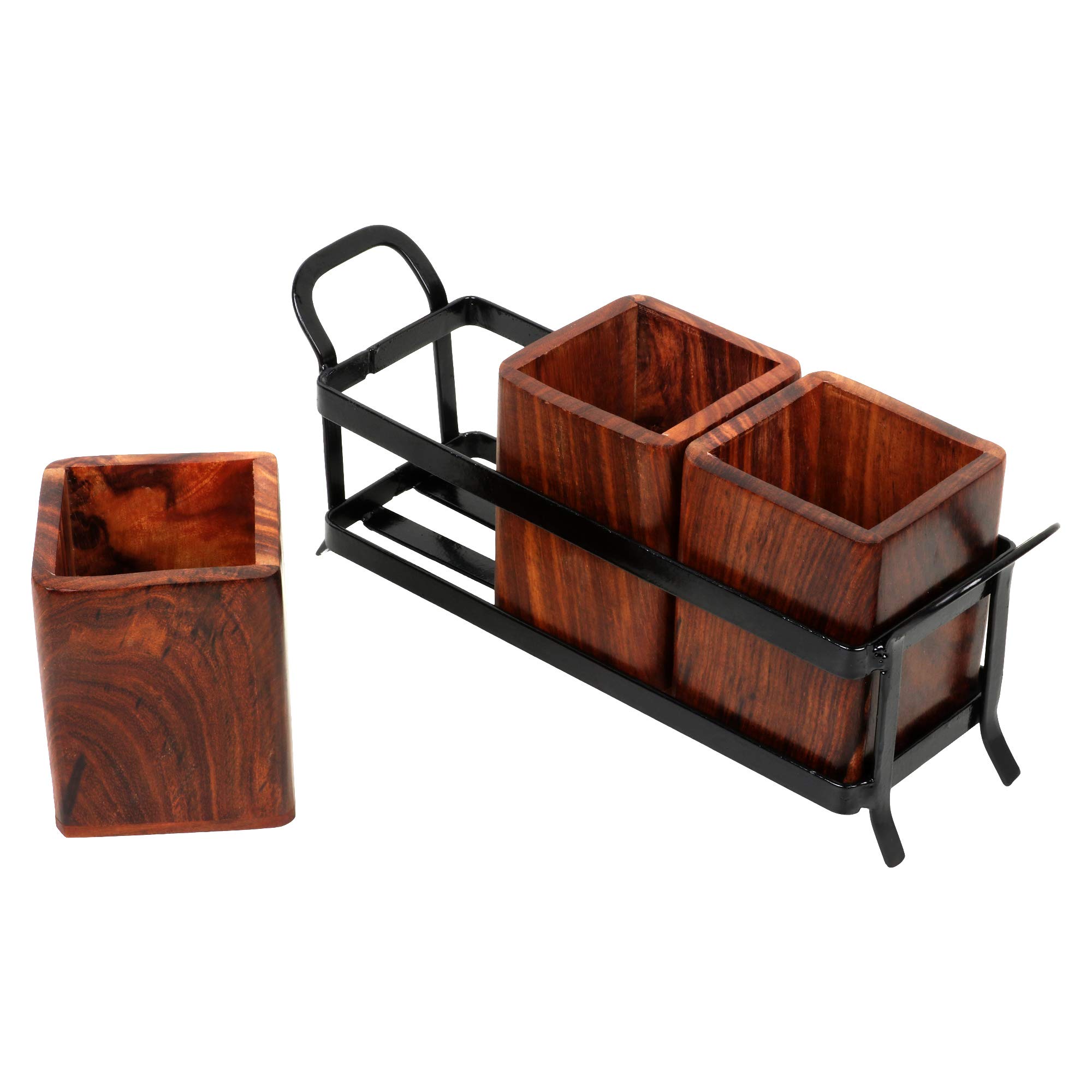 Wooden and Wrought Iron Table Organizer - 3-Tier Multipurpose Stand for Dining Table | Rustic Home Decor for Kitchen, Living Room & Office Organization
