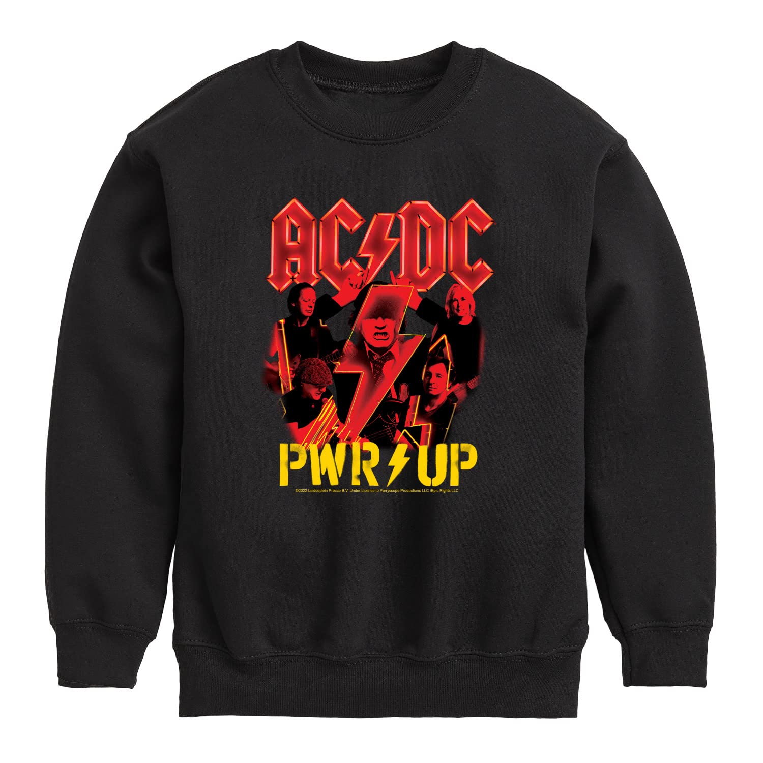 HYBRID APPAREL ACDC Pwr Up Fleece Sweatshirt for Toddler & Youth | Soft Crewneck Pullover | Rock Band Merchandise | Perfect for Concerts, School & Casual Wear