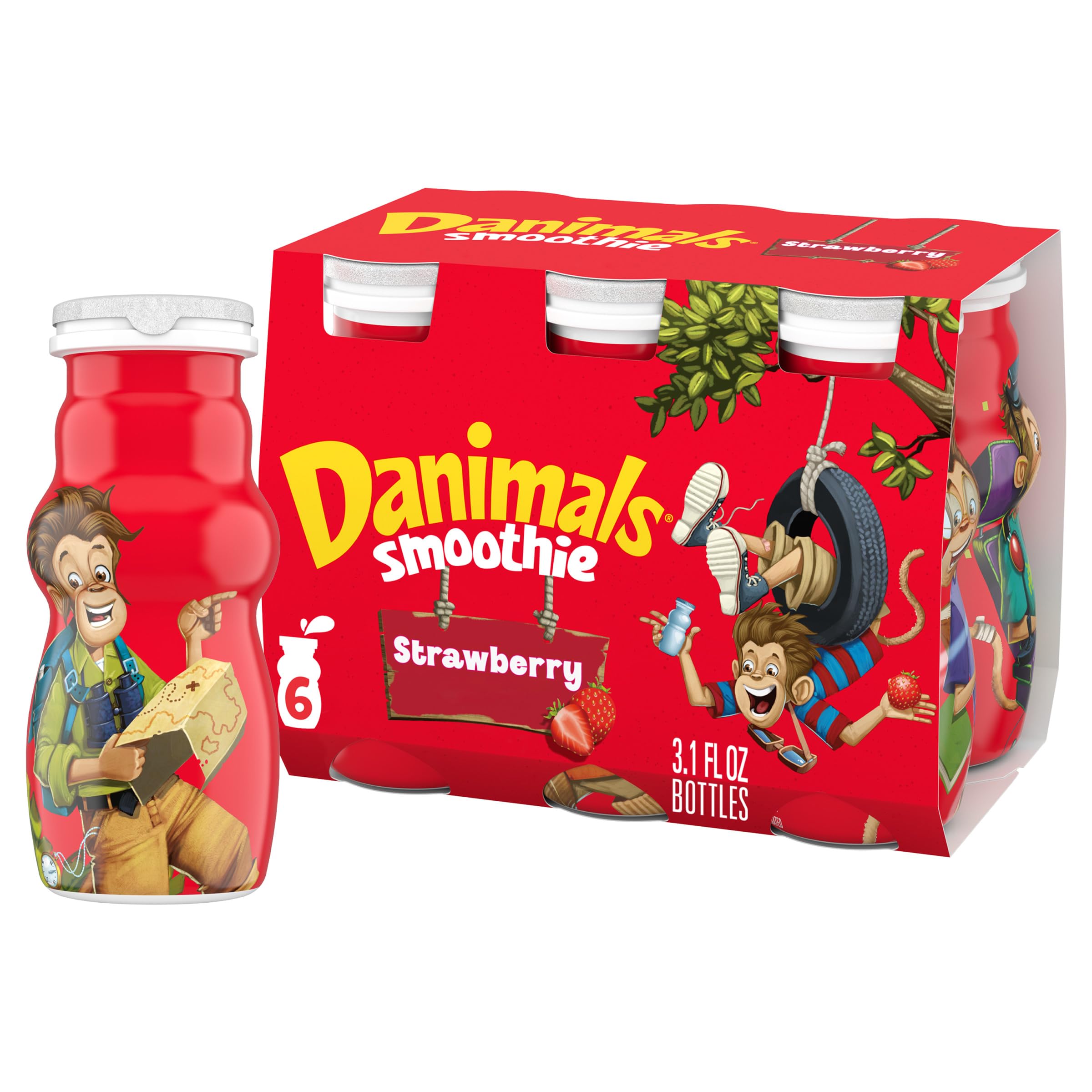 Danimals Strawberry Explosion Smoothie Drink - 6 Pack (3.1 oz Bottles) | Healthy Kids Snack | Perfect for Lunchboxes, After-School Treats & On-the-Go Nutrition