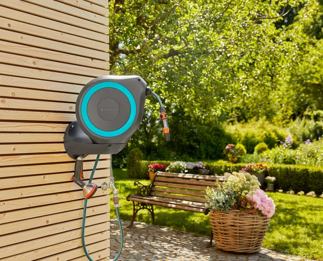 Gardena Wall Mounted Hose Box RollUp S - 15m (49ft) Retractable Garden Hose Reel for Easy Storage & Watering | Perfect for Lawns, Gardens & Outdoor Cleaning