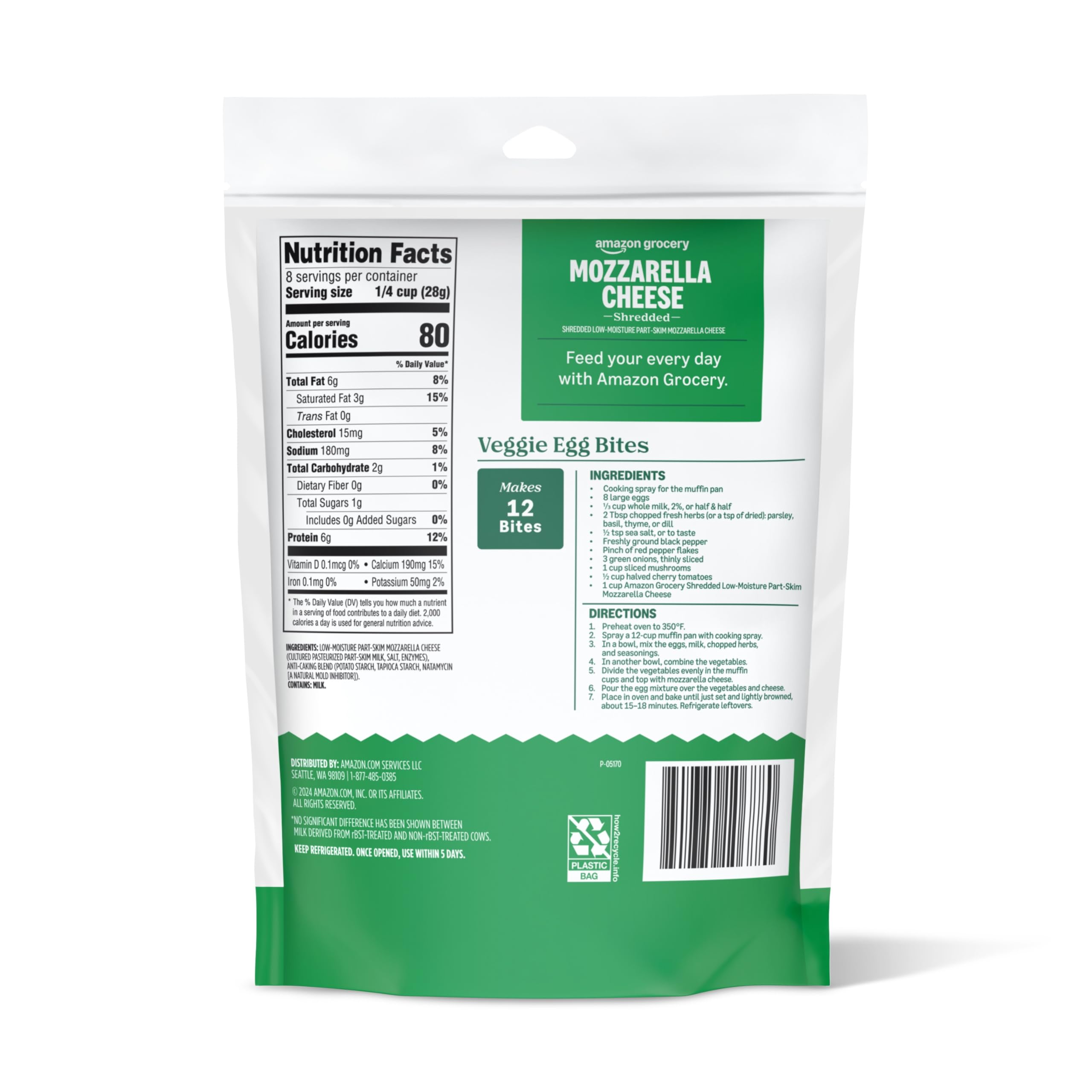 Amazon Grocery - Shredded Mozzarella Cheese 8 Oz | Fresh & Melty | Perfect for Pizza, Pasta & Salads | Resealable Bag (Packaging May Vary)