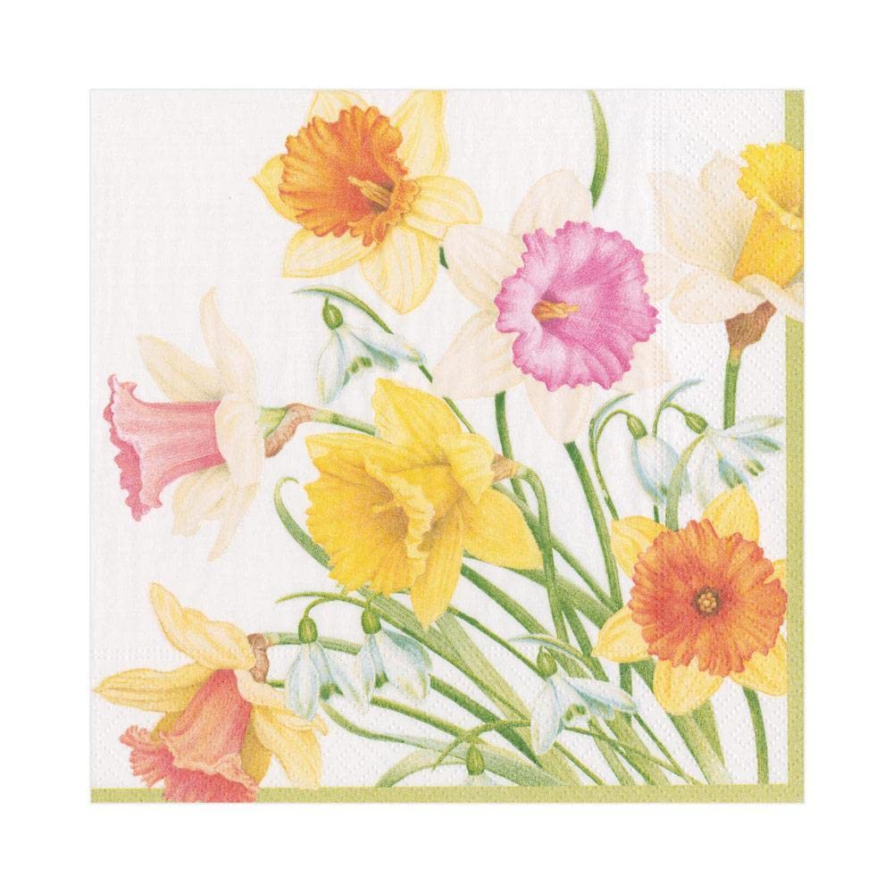 Caspari Daffodil Waltz Paper Luncheon Napkins - 80 Count | Elegant Floral Design for Spring Parties, Bridal Showers & Easter Celebrations