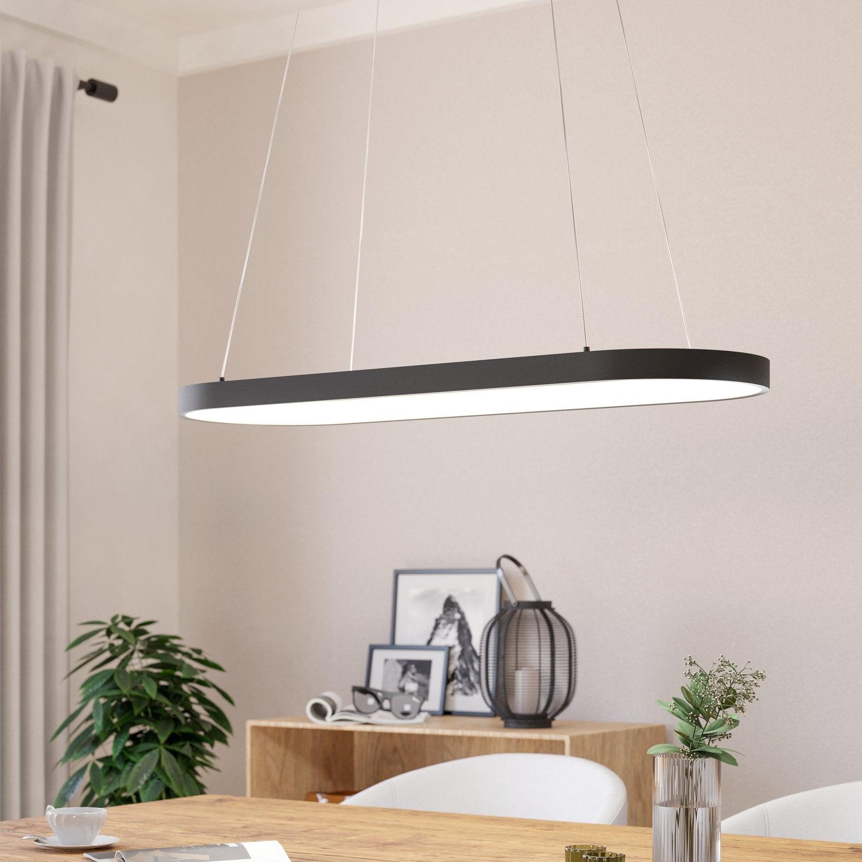 Eglo Codriales Modern LED Black Elliptical Ceiling Light Fixture - Energy Efficient Hanging Pendant for Dining Room, Kitchen Island & Bedroom Lighting