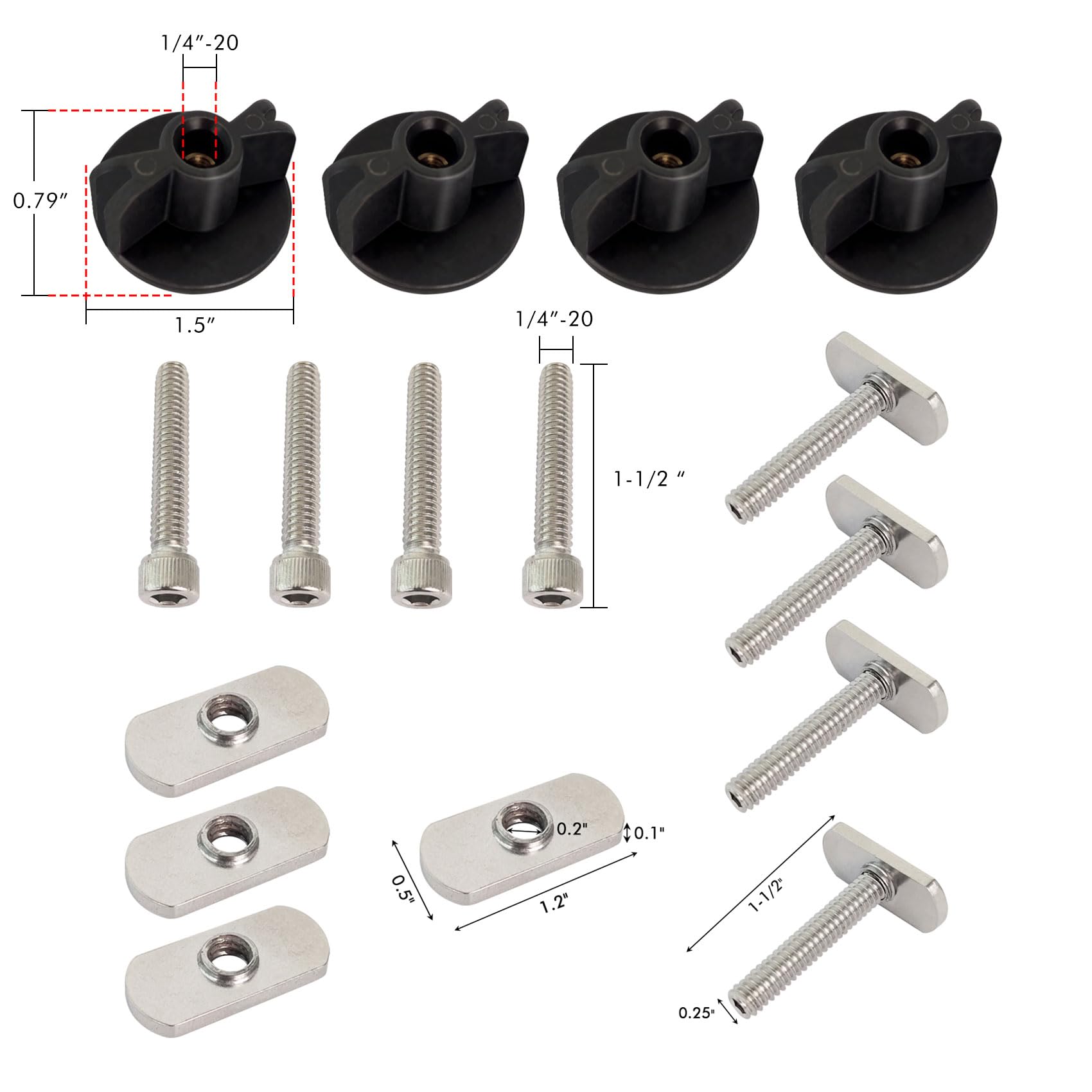 **9002 Kayak Knob Nuts Hardware Kit - Stainless Steel Kayak Rail Track Screws & Bolts for Canoe & Boat - Durable Outdoor Marine Parts & Tools for Kayaking & Water Sports**