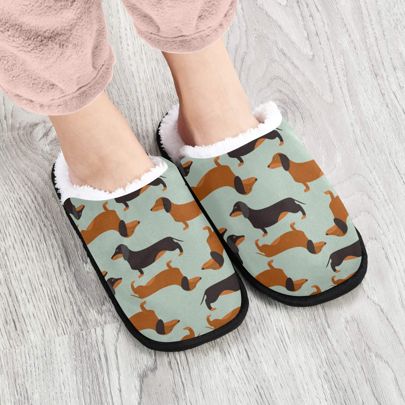 **ALAZA Black & Brown Dachshund Dog Slippers - Non-Slip Indoor/Outdoor House Shoes for Men & Women - Perfect for Home, Hotel, Spa, Bedroom & Travel**