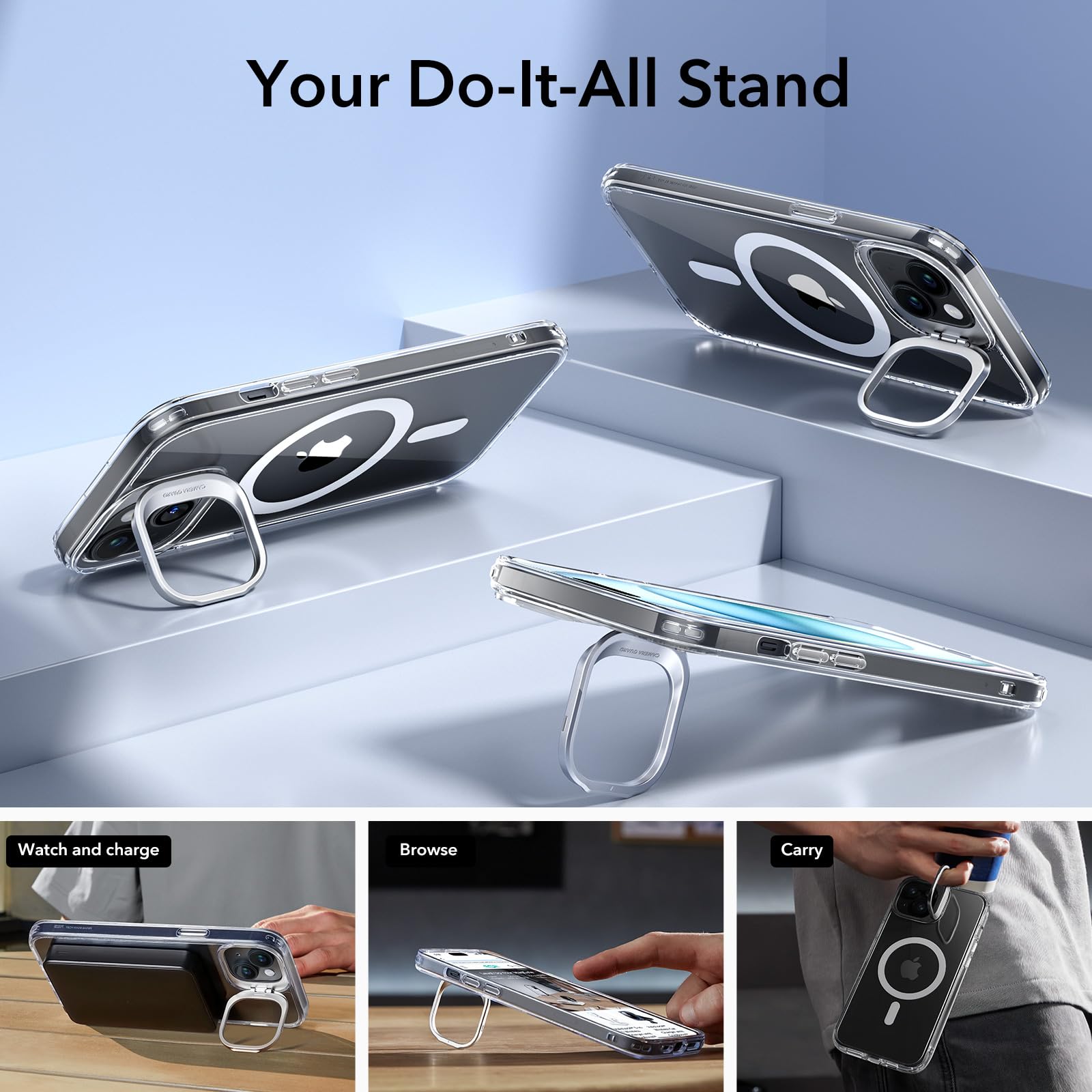 ESR for iPhone 15 Case with MagSafe - Military-Grade Protection, Built-in Stand & Scratch-Resistant Clear Back Cover | Perfect for Work, Travel & Everyday Use