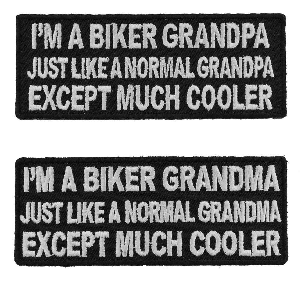Funny Biker Grandma and Grandpa Iron-On Patch - 4 Inch Embroidered Motorcycle Applique - Perfect for Jackets, Vests & Denim DIY Customization
