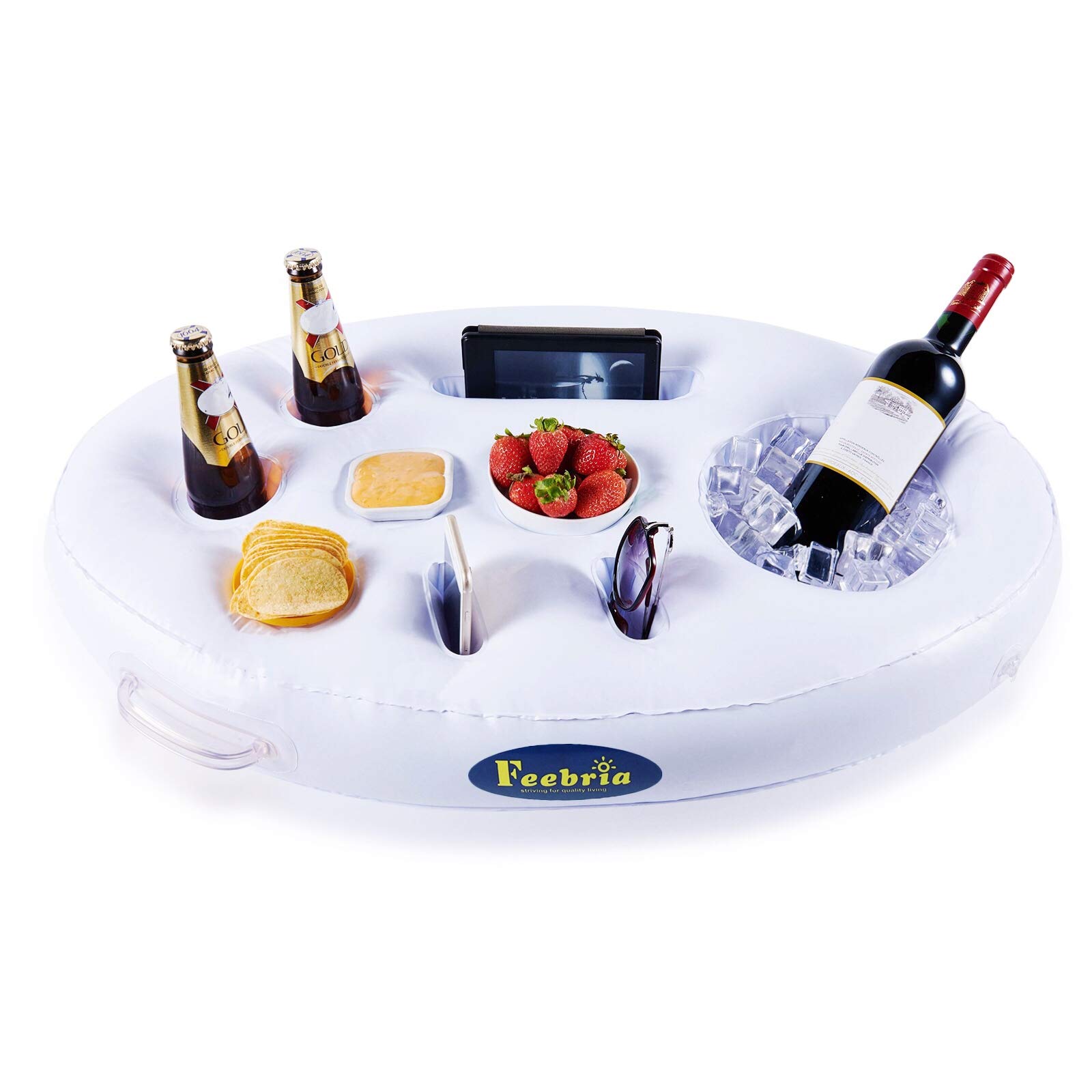 Large Capacity Inflatable Pool Drink Holder - Floating Drink Float for Hot Tub, Swimming Pool, Beach & Party - Holds Beverages, Phones & Snacks - Easy to Inflate - Perfect for Summer Relaxation, Backyard BBQs and Poolside Lounging