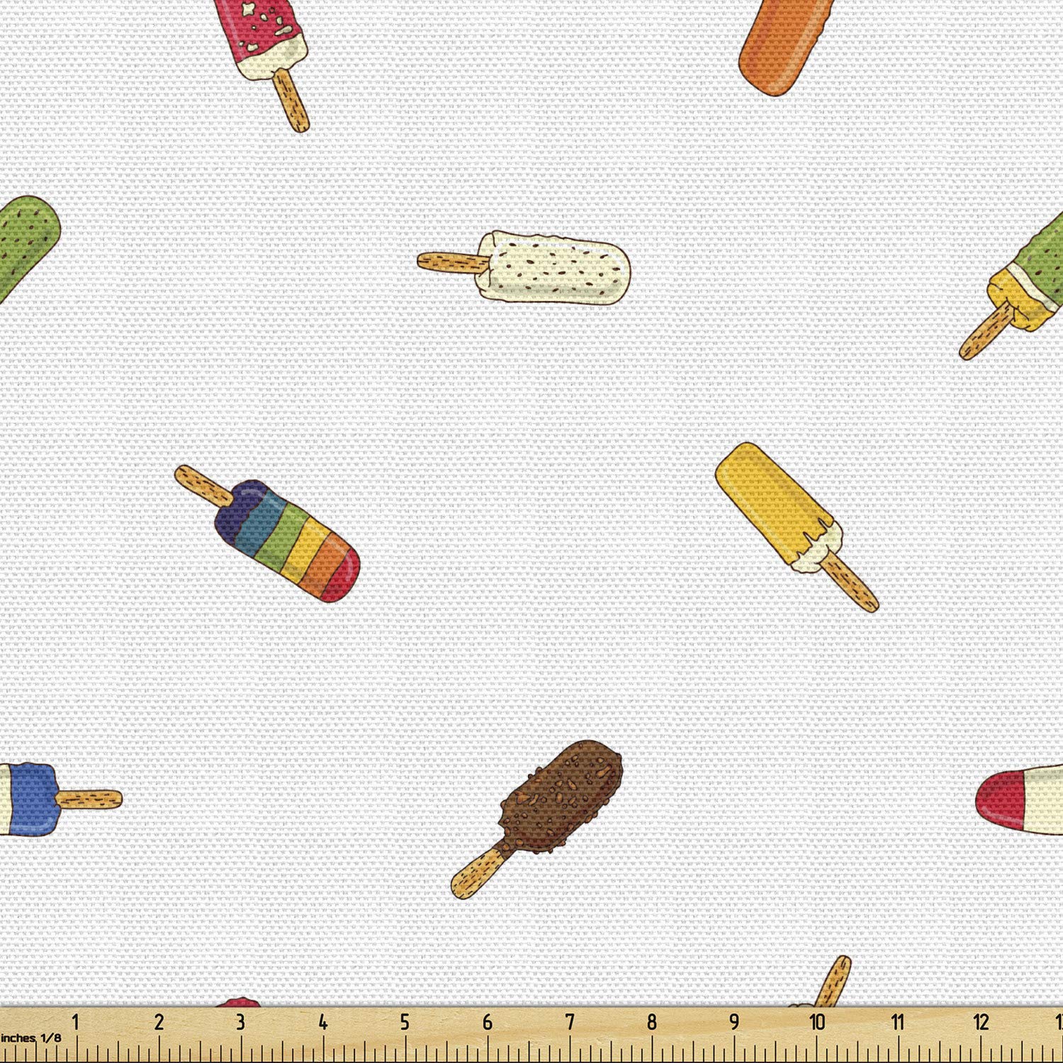 Ambesonne Ice Cream Print Fabric by The Yard - Scattered Popsicle Dessert Pattern for Upholstery, Curtains & DIY Home Decor - 10 Yards Multicolor Cotton Material - Perfect for Kitchen Decor, Kids Room & Summer Themed Projects