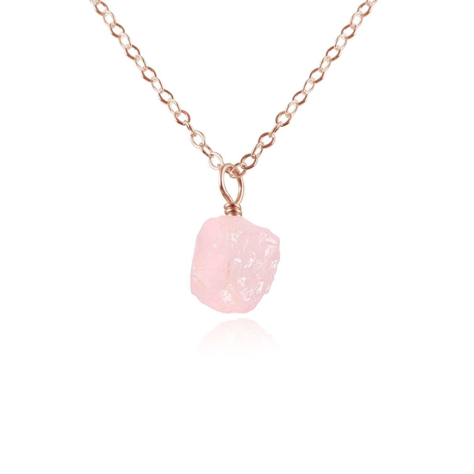 Tiny Raw Rose Quartz Pendant Necklace - Natural Healing Crystal Jewelry for Women - Perfect for Meditation, Yoga & Spiritual Gifts
