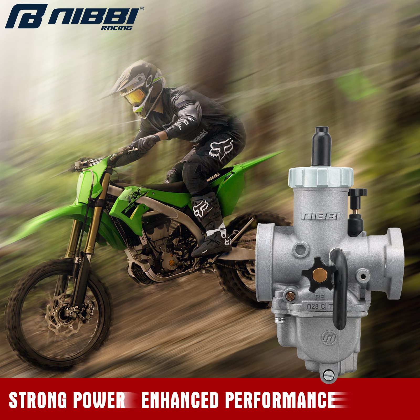 NIBBI PE28mm Carburetor for 200cc-250cc Flange Motorcycle Engine - Performance Carburetor with Jets for Dirt Bike, Mini Bike, Apollo, TAOTAO Scooter - Upgrade for Better Acceleration & Fuel Efficiency