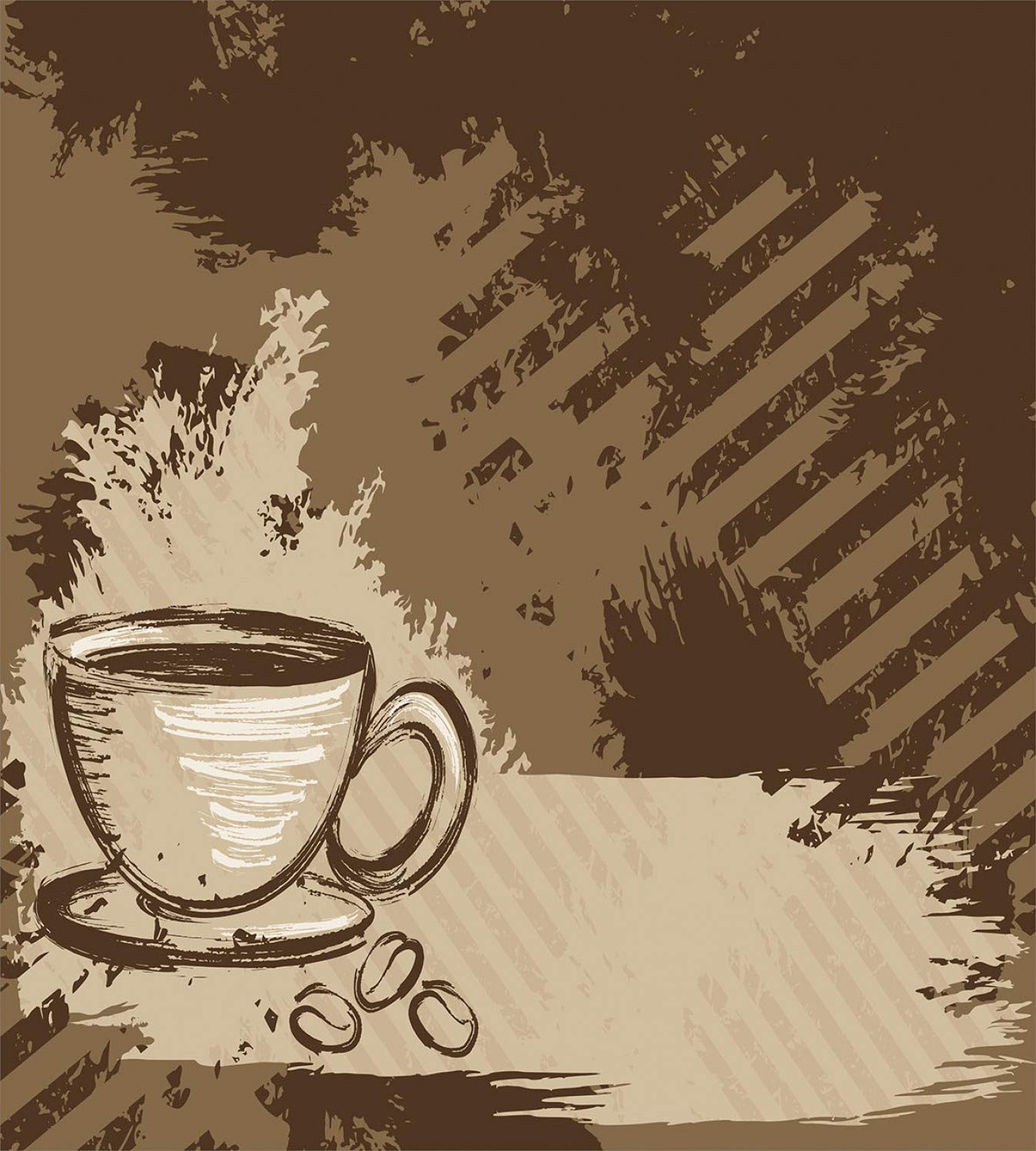 Ambesonne Coffee Duvet Cover Set - King Size Dark Cocoa Sepia, Grunge Style Coffee Cup & Beans Graphic Artwork, 3-Piece Bedding Set with 2 Pillow Shams | Perfect for Coffee Lovers' Bedroom Decor, Gift for Baristas & Home Styling