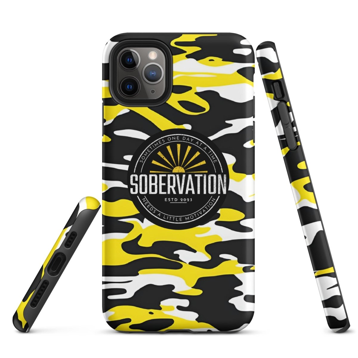 Sobervation Yellow Camo iPhone Case - Durable Shockproof Protective Cover for iPhone 14/13/12/11 Pro Max XR XS - Perfect for Outdoor Adventures, Hiking & Travel