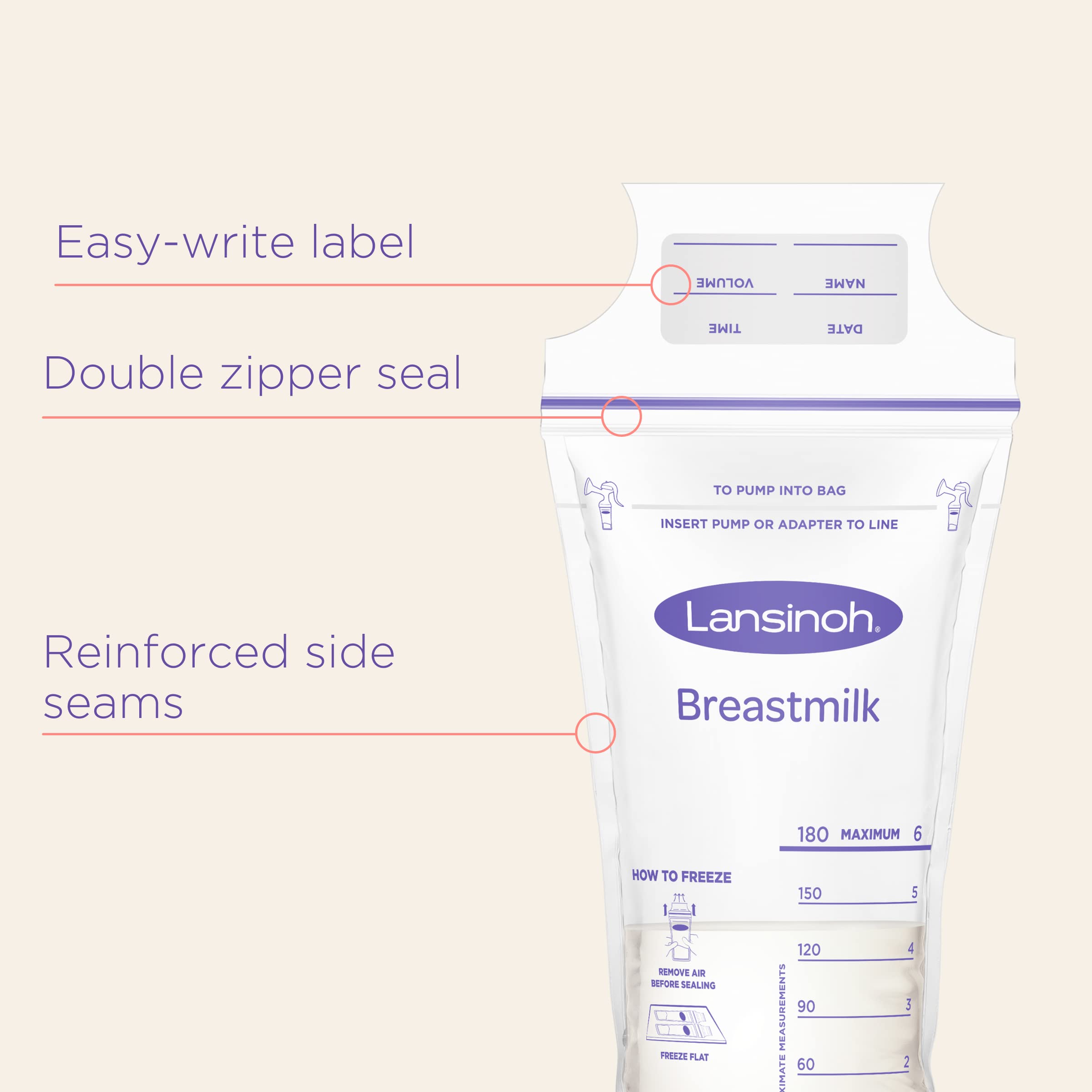Lansinoh Breast Milk Storage Bags - 50 Count | BPA-Free, Pre-Sterilized, Leak-Proof | Perfect for Pumping, Freezing & Organizing Breast Milk