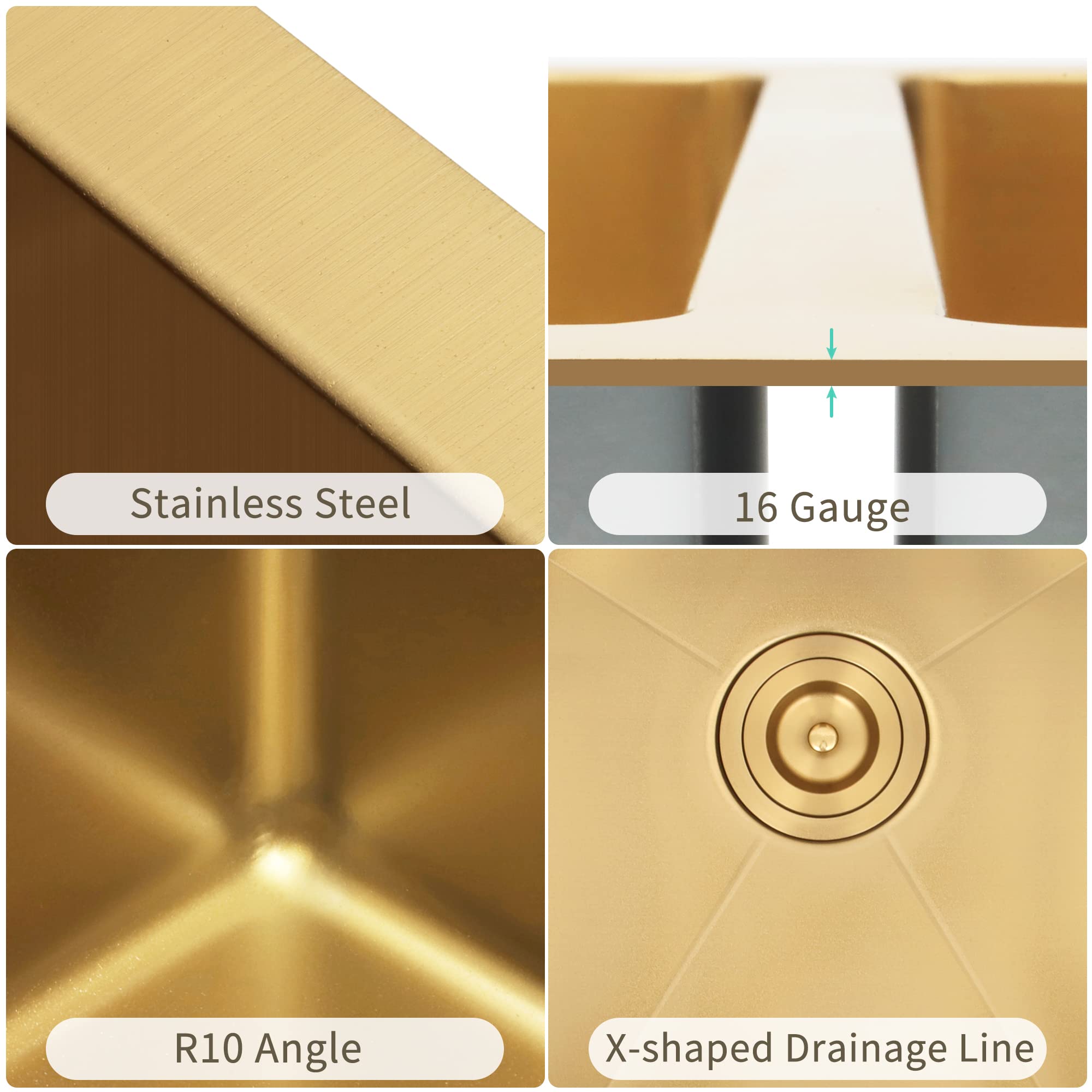 LQS 31 Inch Undermount Double Bowl Stainless Steel Kitchen Sink with Accessories - Gold Finish for Modern Farmhouse & Luxury Home Kitchen Renovation