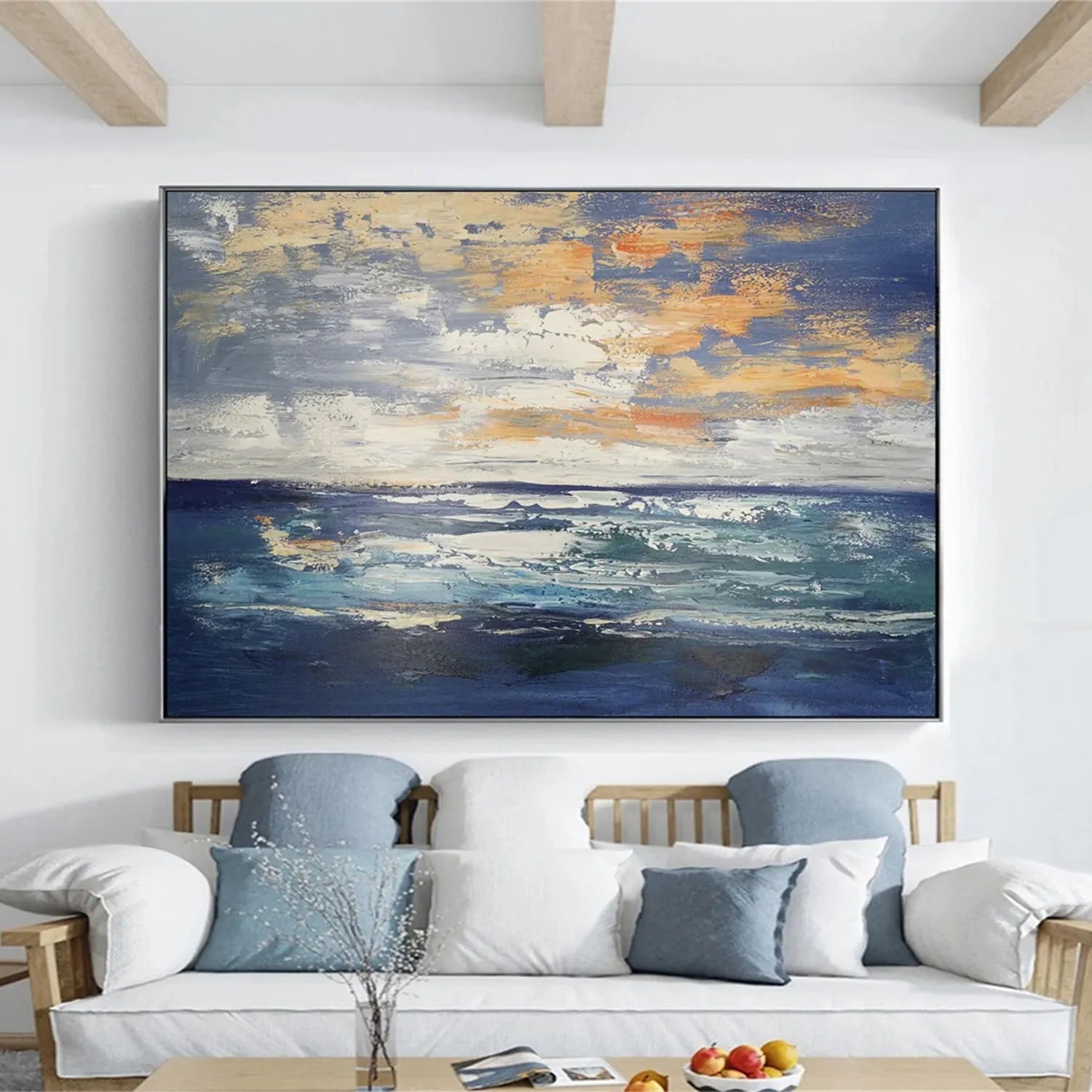 Ocean and Sky Painting #OS 179 - Handmade Canvas Wall Art for Home & Office Decor - Perfect for Living Room, Bedroom, or Office Wall Decor