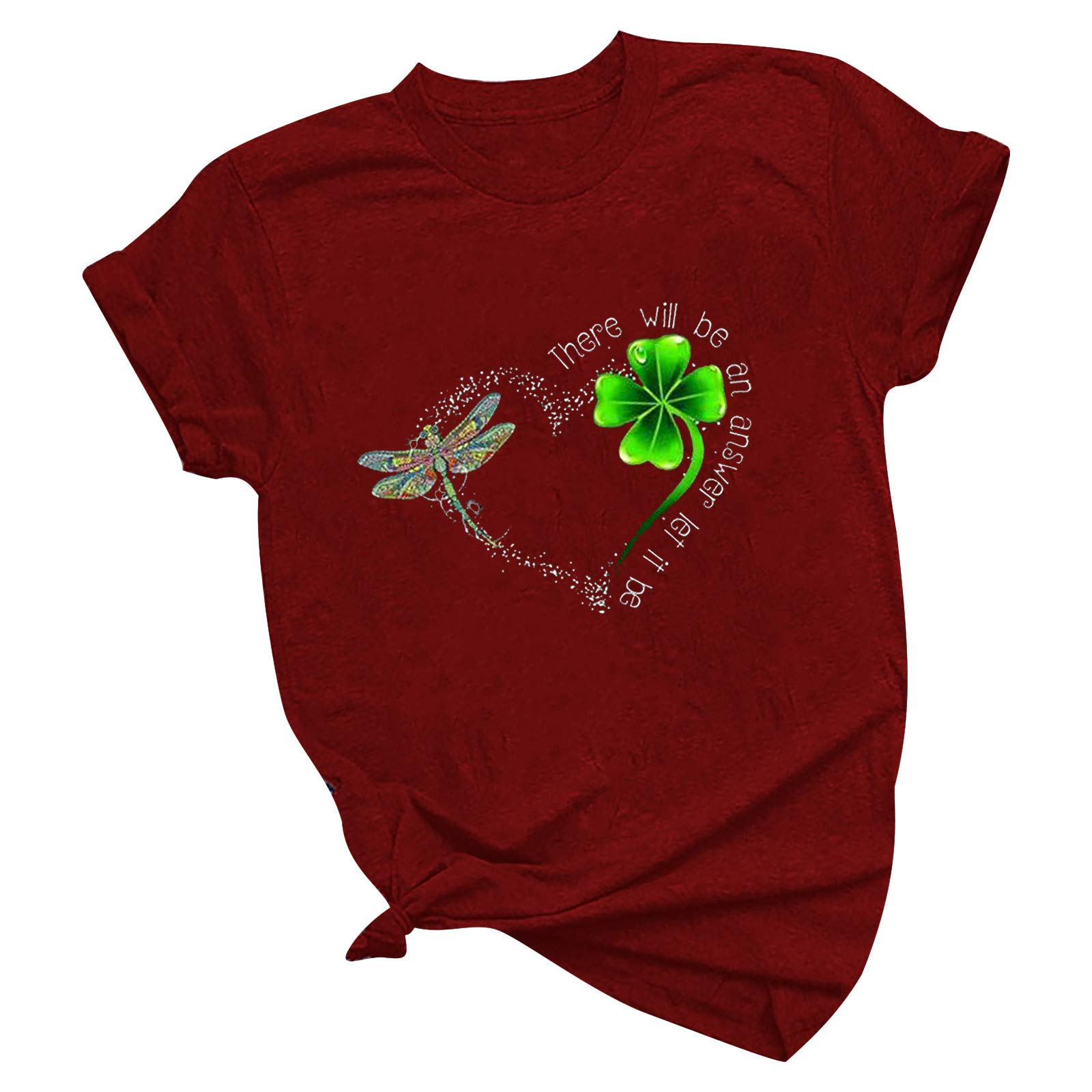 Women's Summer Tops - 'Let It Be' Letter Print Graphic Tee Shirts with Love Design in Wine Red | Casual Fashion T-Shirts for Music Lovers, Concerts & Everyday Wear