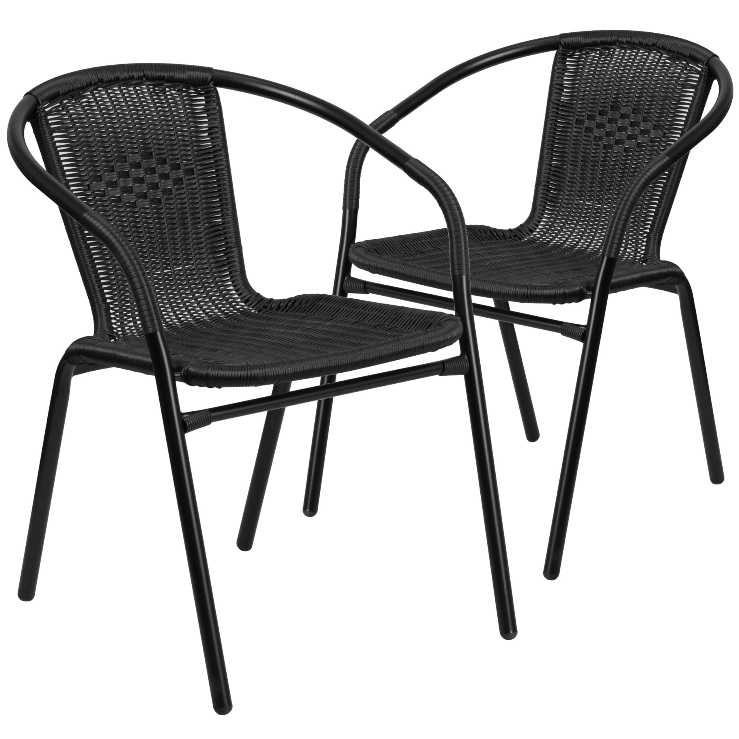 Flash Furniture Modern Rattan Dining Chairs - Indoor/Outdoor Stackable Bistro Chairs for Patio, Restaurant or Cafe (Set of 2, Black) - Perfect for Backyard, Garden & Commercial Use