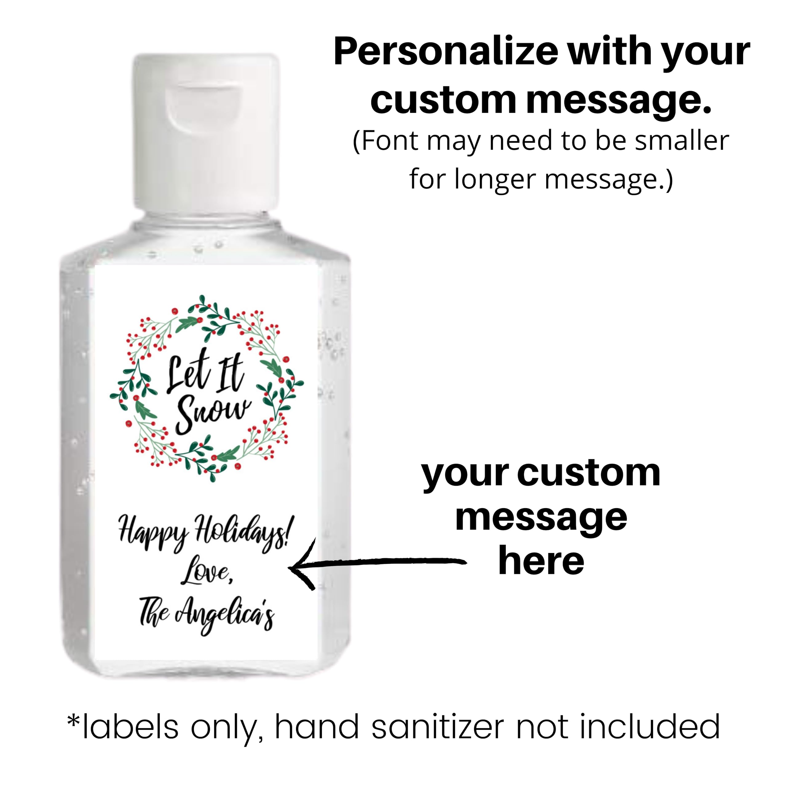 Christmas Hand Sanitizer Labels - 20 Personalized Holiday Stickers for Gifts & Party Favors