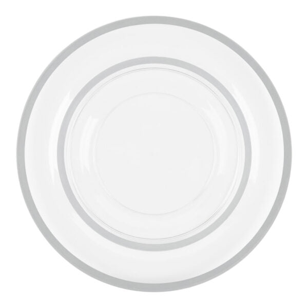 32-Piece Clear & Silver Rim Plastic Dinnerware Set - Shatterproof Disposable Plates, Bowls, Cups & Cutlery for 16 Guests - Elegant Party, Wedding, Picnic & Outdoor Dining Essentials