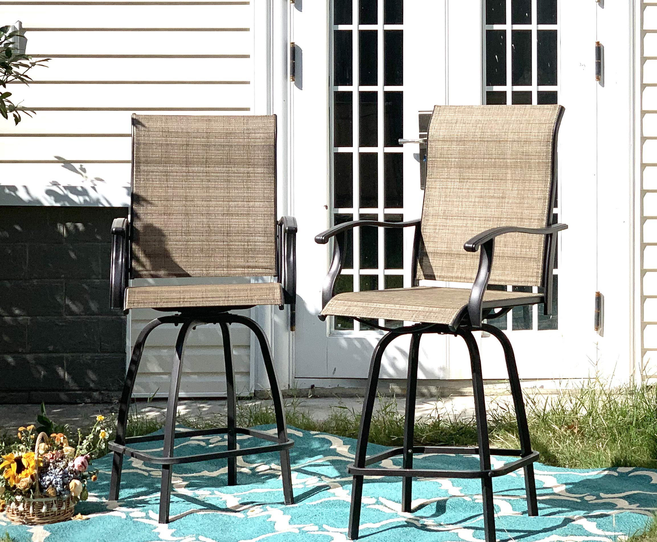 Sophia & William Outdoor Swivel Bar Stool Set of 2 - All-Weather Patio Bar Chairs with Breathable Textilene Fabric for Bistro, Lawn, Garden & Poolside - Brown (Perfect for Outdoor Dining, Entertaining & Relaxation)