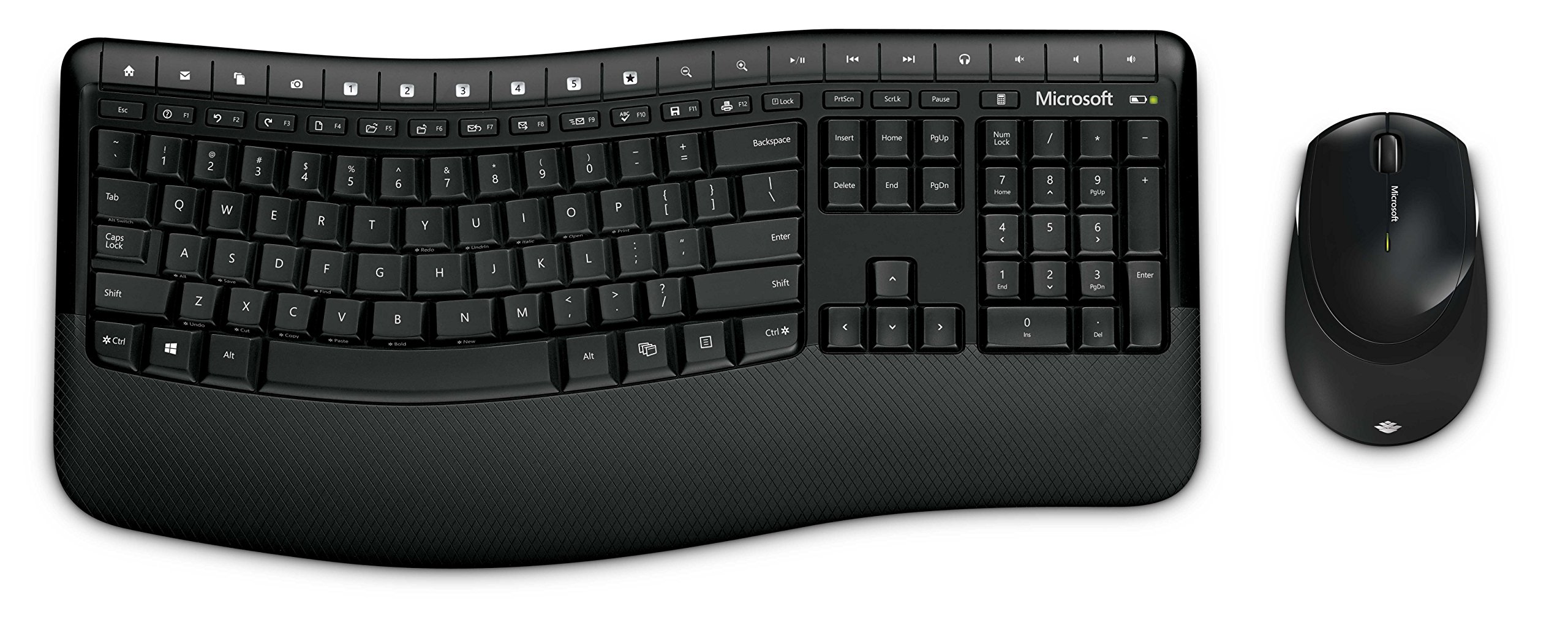 Microsoft Wireless Comfort Desktop 5000 Keyboard and Mouse Set - Ergonomic Wireless Keyboard with Number Pad & Optical Mouse for PC/Laptop - Perfect for Office Work, Gaming & Home Computing