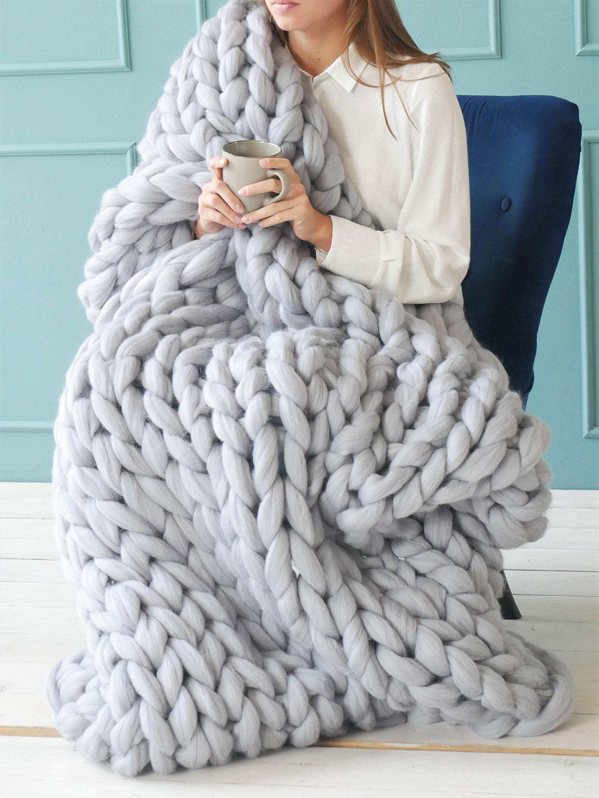 Woolexperts Chunky Knit Merino Wool Blanket - Extra Large Soft Throw Blanket for Couch, Bed & Winter Warmth - Cozy Home Decor Gift