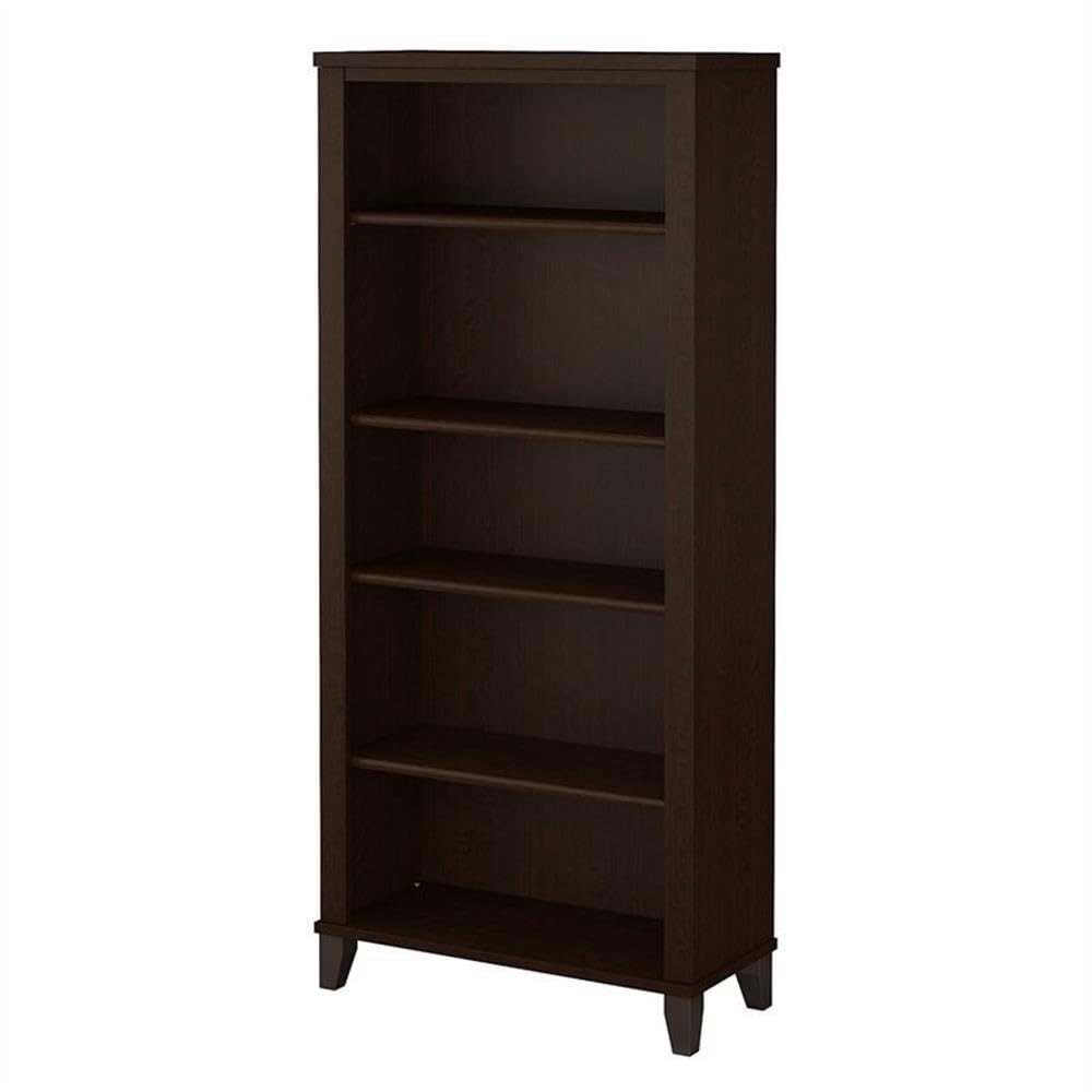 BOWERY HILL 5-Shelf Bookcase in Mocha Cherry - Solid Wood Bookshelf for Living Room, Bedroom, Office & Study - Perfect for Organizing Books, Decor & Storage