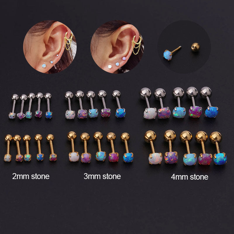 20G Cartilage Tiny Stud Earrings - Flat Back Opal Ear Studs for Women | Hypoallergenic Piercing Jewelry for Helix, Tragus, Nose & Ear Lobe | Perfect for Everyday Wear & Special Occasions