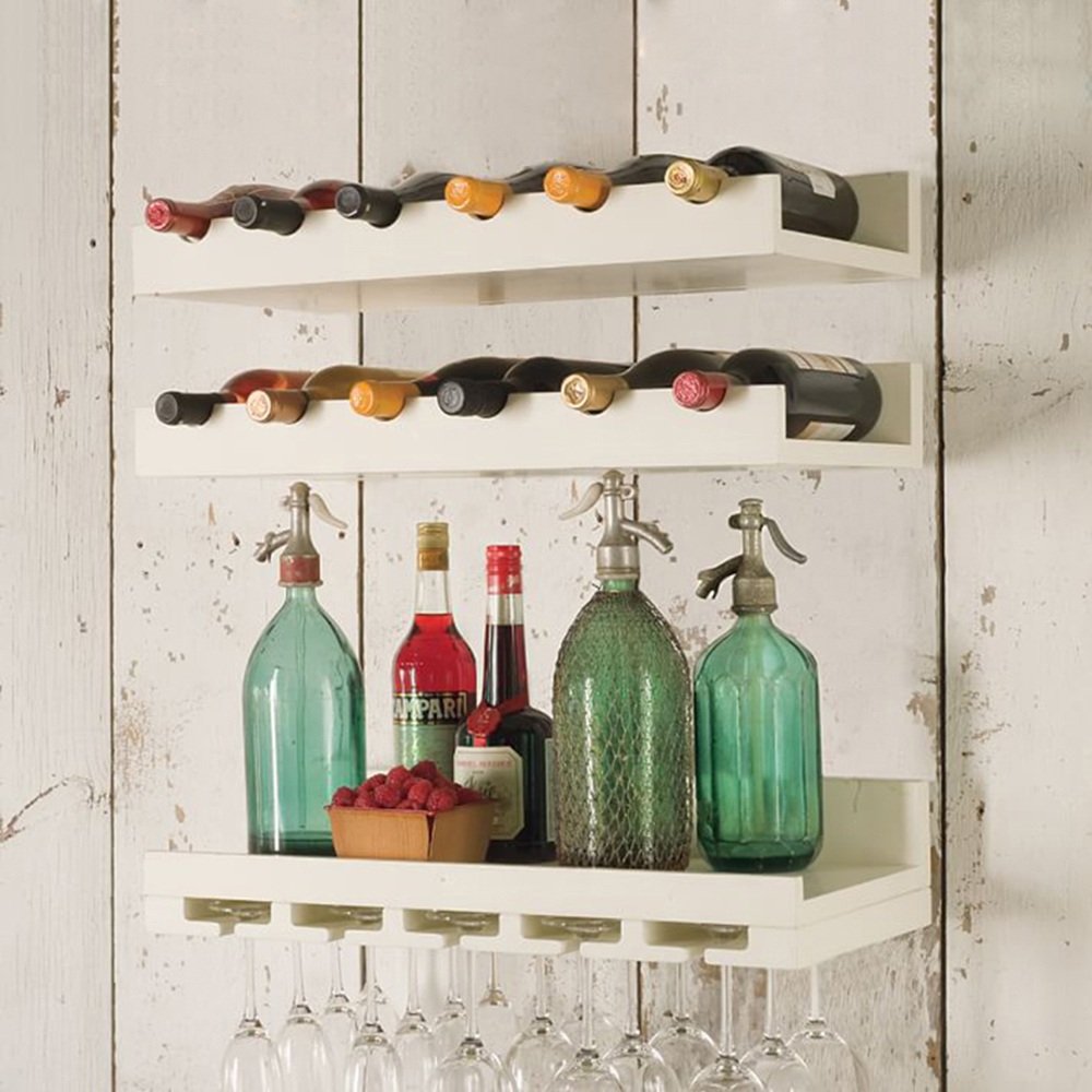 Vintage Wooden Wine Rack - Wall Mount & Tabletop Display Shelf for Wine Bottles Storage (White) - Perfect for Home Bar, Kitchen, Dining Room & Gift Giving