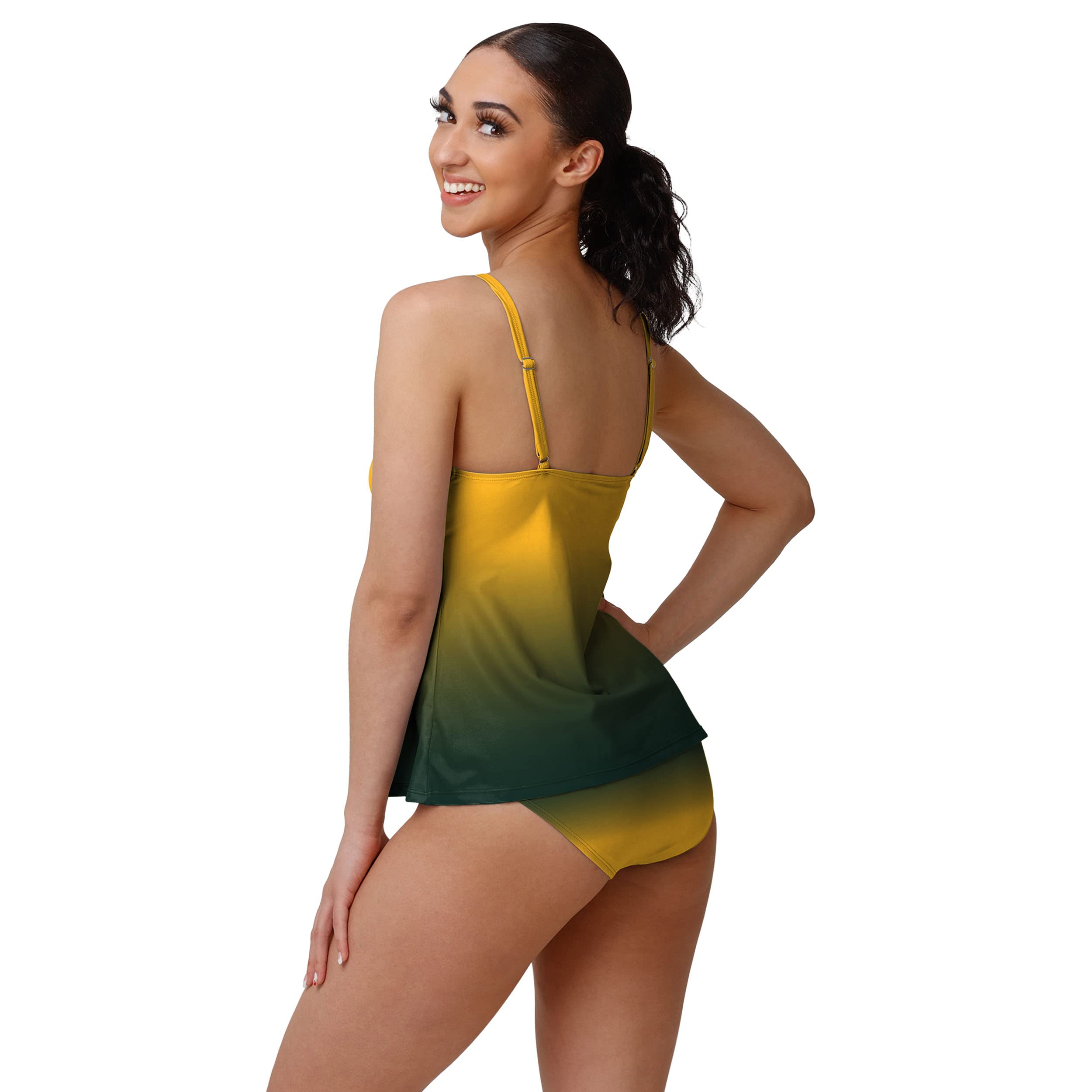 FOCO Green Bay Packers NFL Women's Gradient Tankini Swimsuit - Perfect for Game Day, Pool Parties & Beach Vacations
