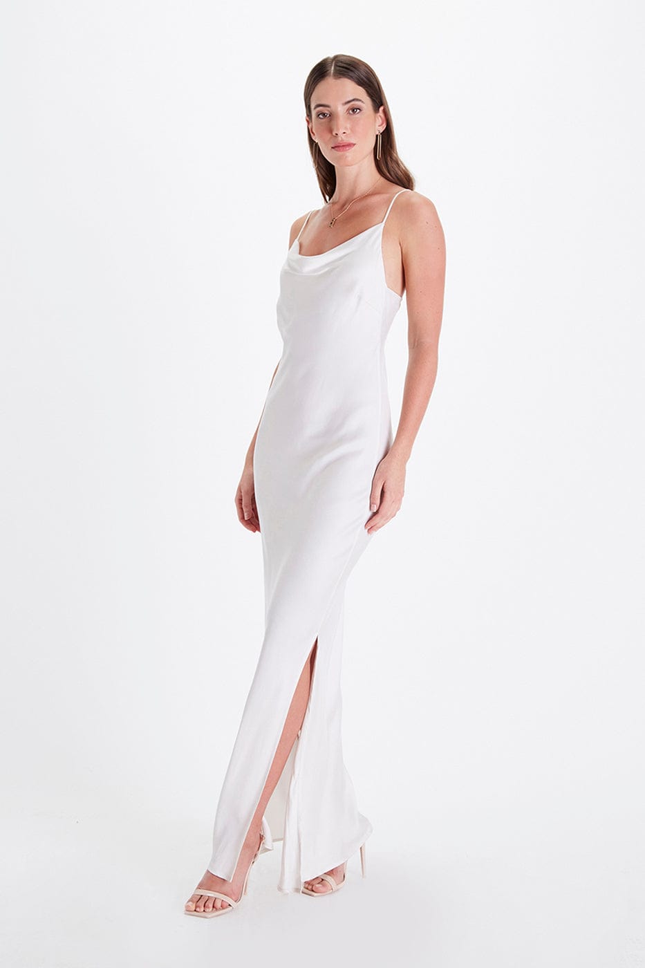 Elegant Cowl Neck TENCEL™ Modal Vegan Maxi Dress - Snow White | Sustainable Eco-Friendly Women's Formal Gown for Weddings, Parties & Special Occasions