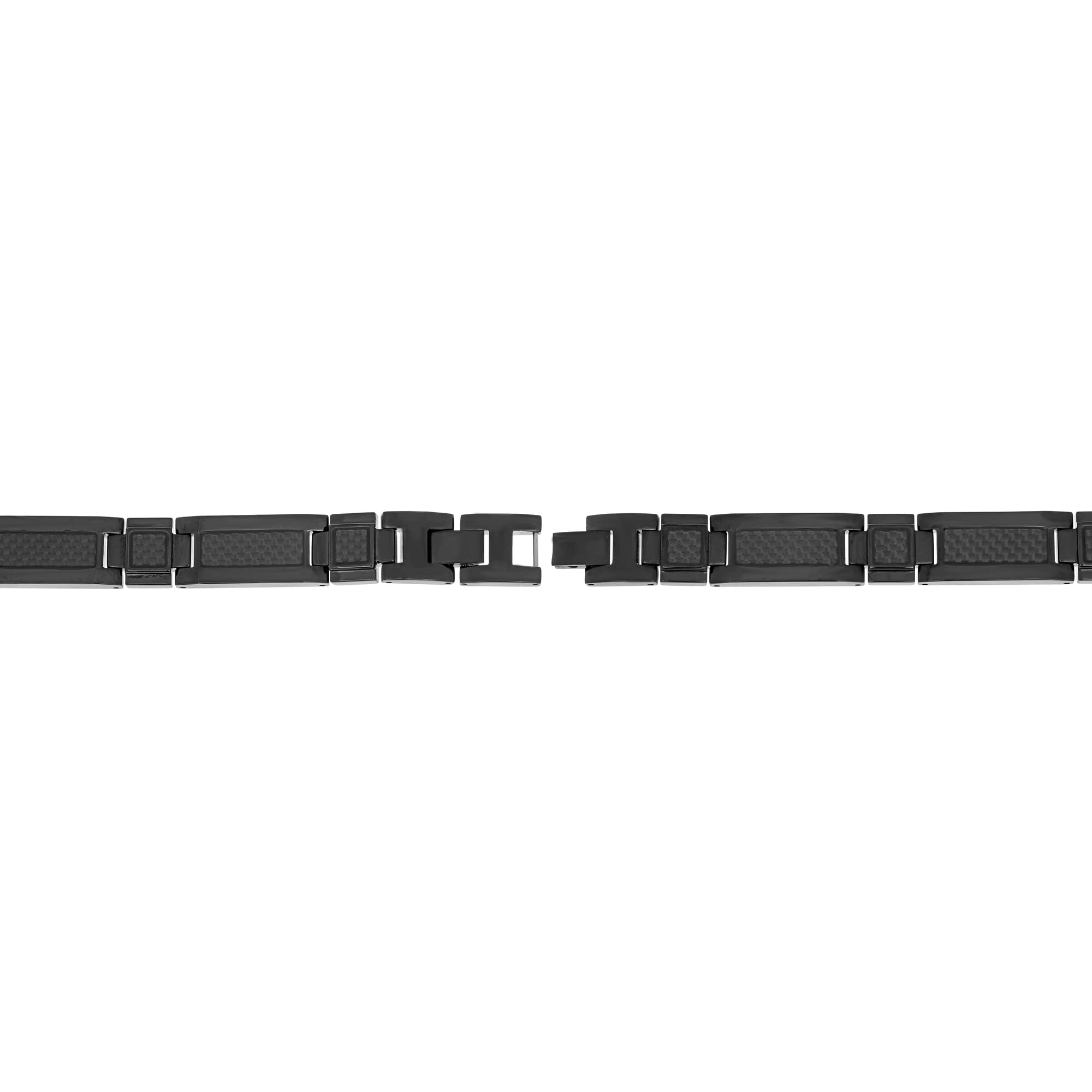 Stainless Steel Men's Link Bracelet with Black Ion Plating & Carbon Fiber Inlay - 8.5
