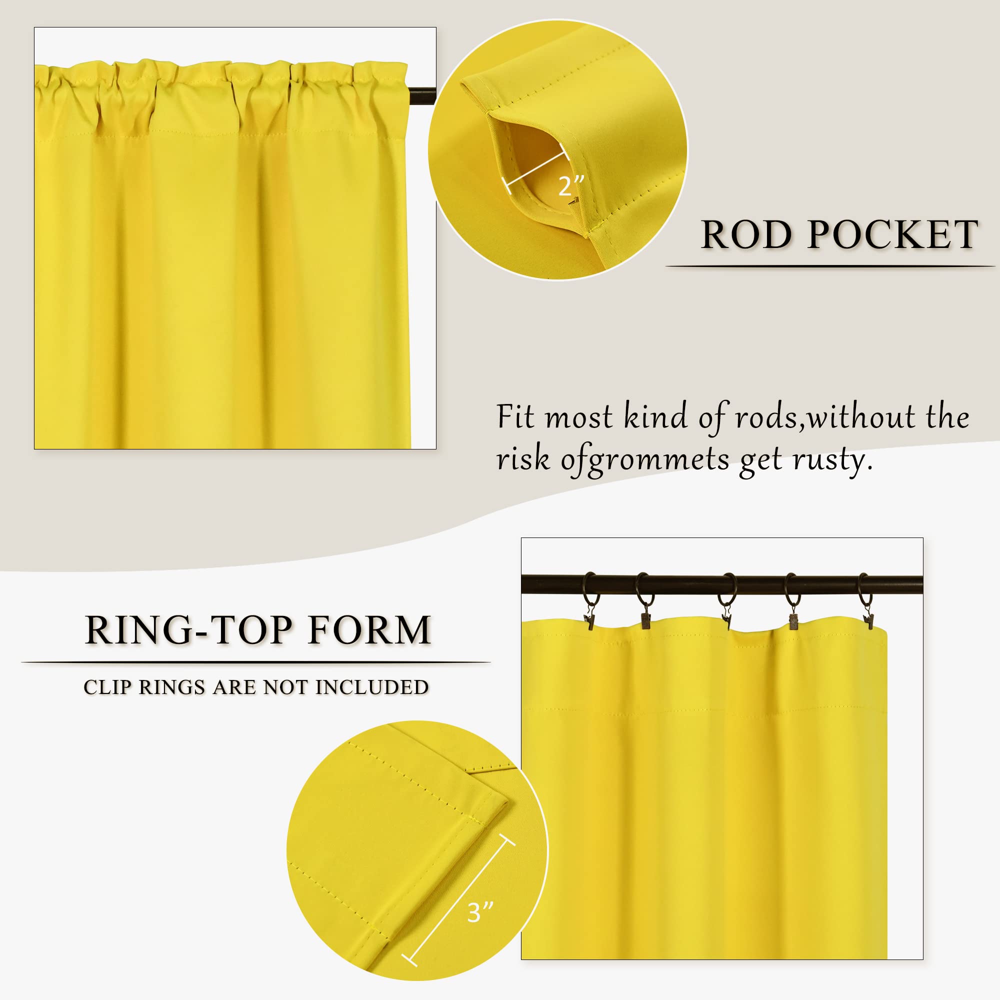 45 Inch Yellow Room Darkening Thermal Insulated Curtains - 2 Panels Set for Small/Narrow Windows (W29 x L45 Inch) - Perfect for Living Room, Bedroom & Home Decor - Bright Yellow Blackout Curtains for Light Control & Energy Efficiency