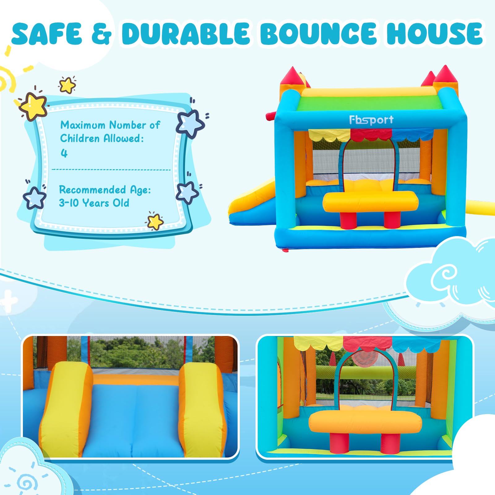 FBSPORT Inflatable Bounce House with Ball Pit & Toy Market Stand - Kids Bouncy Castle for Outdoor & Indoor Play - Includes 480W Blower for Birthday Parties, Backyard Fun & Family Gatherings