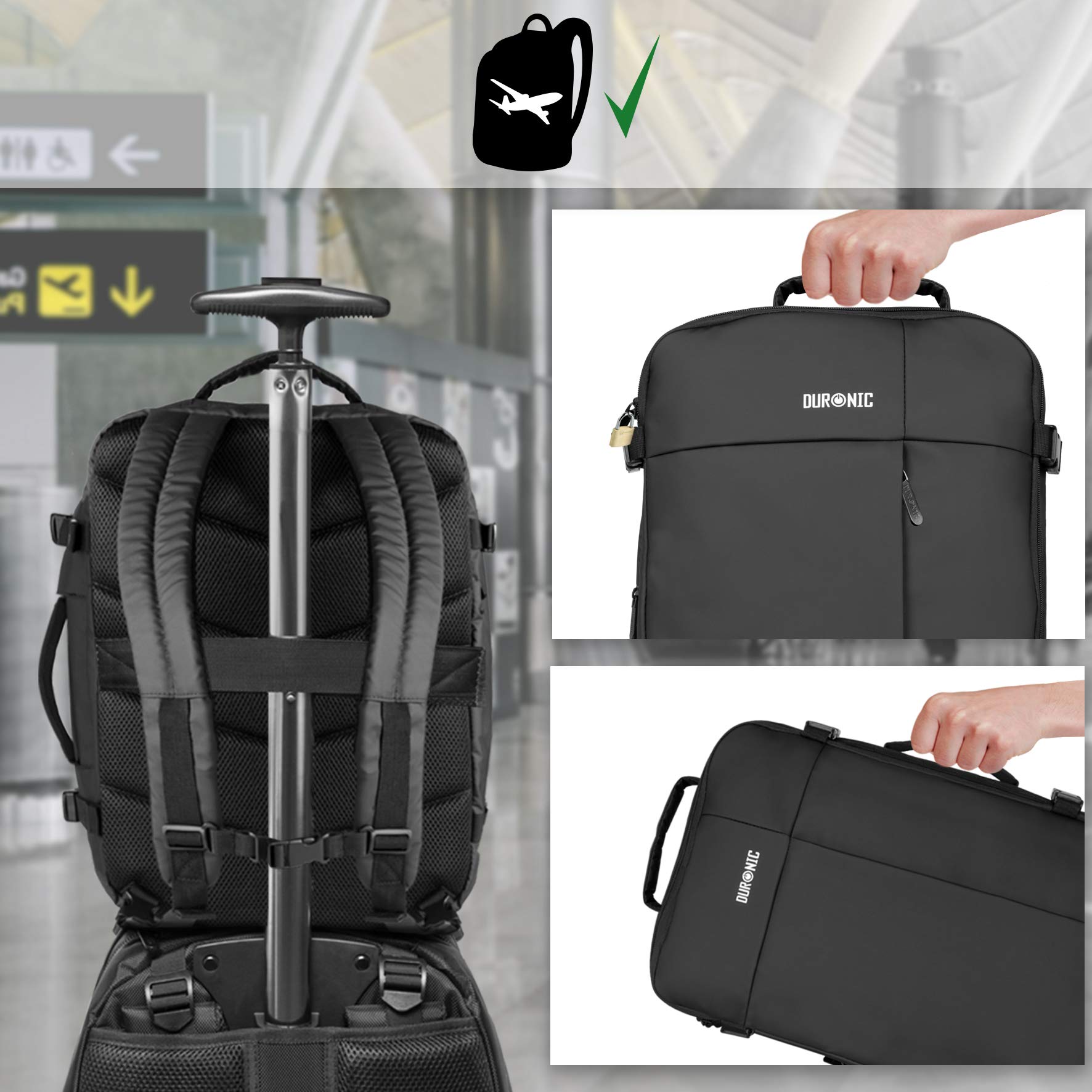 Duronic LB26 Water Resistant Laptop Backpack - 17 Inch Padded Laptop Compartment for MacBook, Business Travel & Work - Airplane Cabin Approved Carry-On Rucksack for Commuters & Students