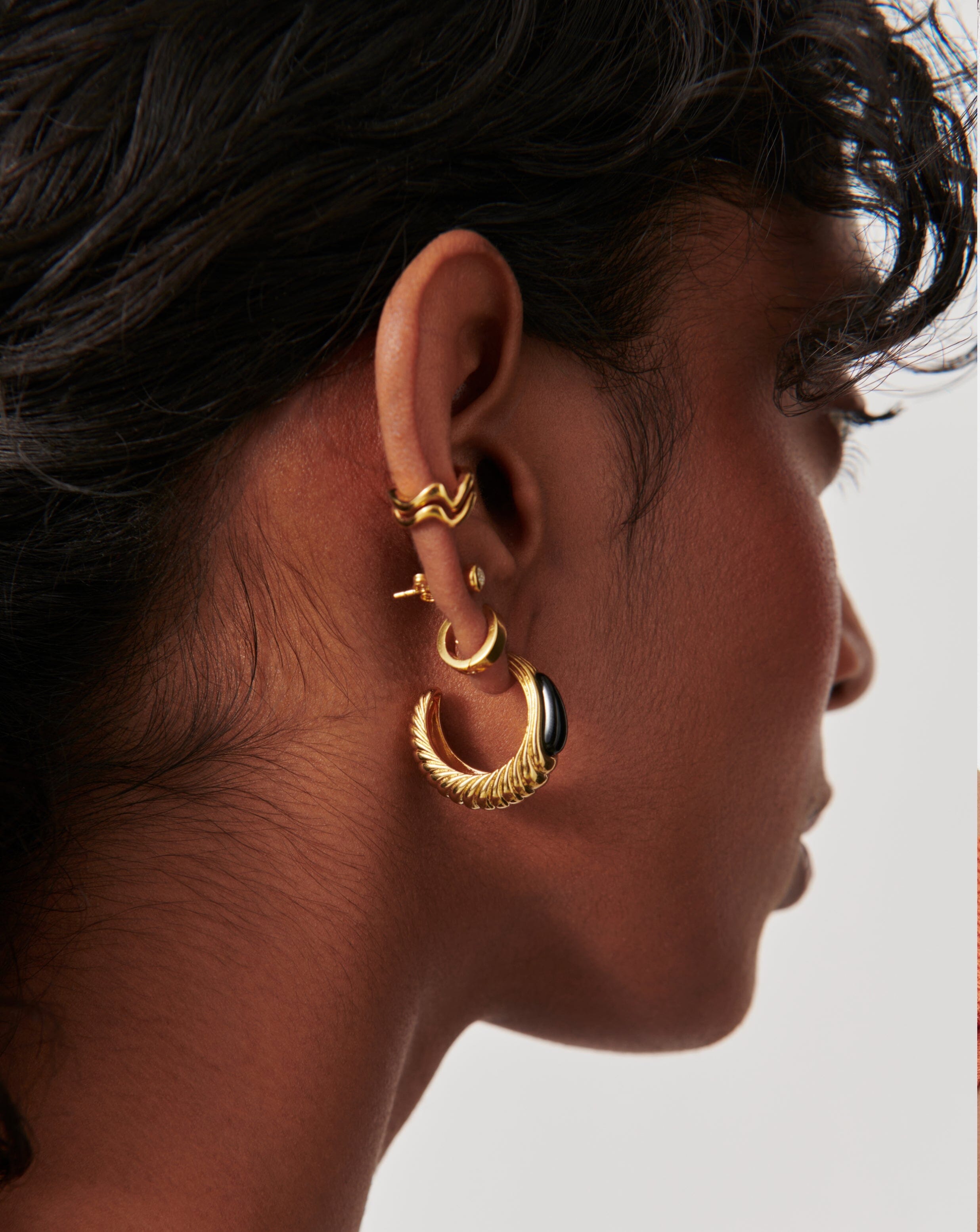 Wavy Ridge Gemstone Medium Hoop Earrings for Women - Elegant Dangle Earrings with Natural Stones - Perfect for Everyday Wear, Office & Date Night