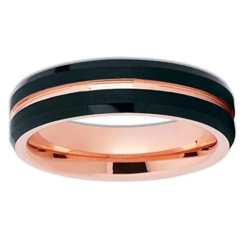 Rose Gold Tungsten Wedding Ring for Men & Women - 18k Rose Gold Black Tungsten Carbide Band, Comfort Fit Anniversary Ring - Perfect for Engagements, Weddings & Special Occasions