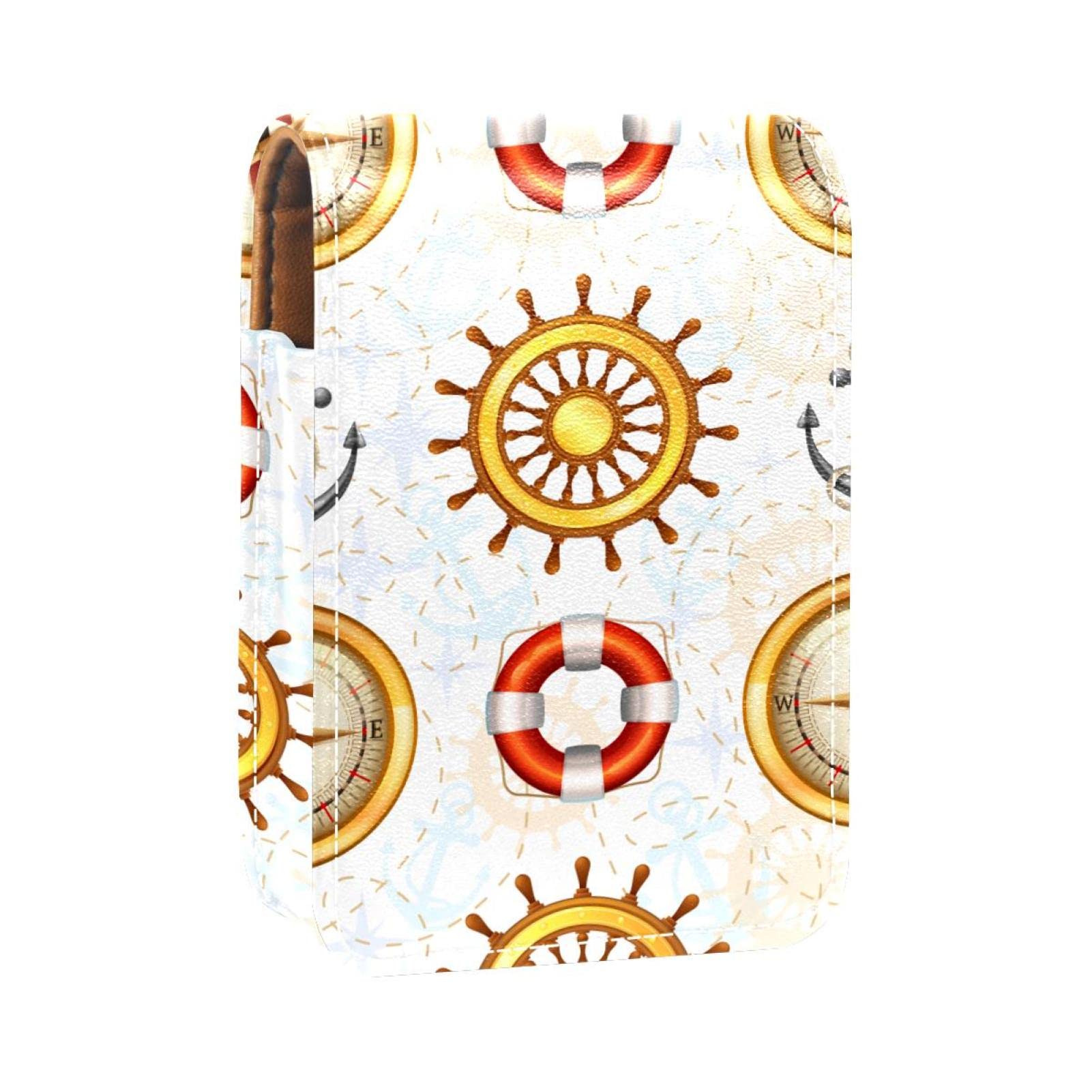 Personalized Lipstick Case - Portable Makeup Bag & Cosmetic Pouch Organizer with Nautical Compass Ship Anchor Design | Perfect for Travel, Daily Use & Gift Giving