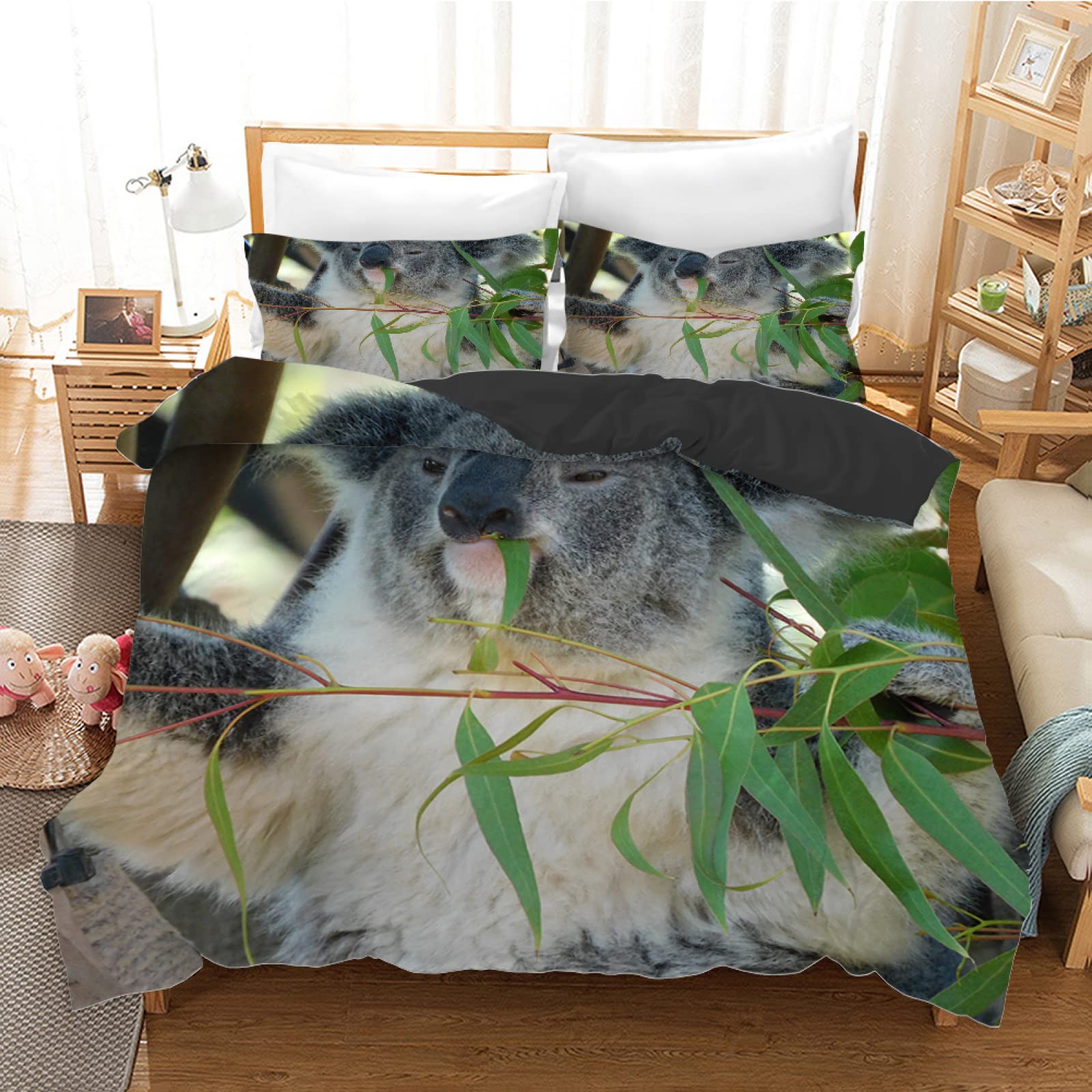 Queen Size Duvet Cover Set - 3 Piece Green Leaves Design with 2 Pillow Shams (20×26 inches) | Soft Brushed 110g/㎡ Microfiber Comforter Cover with Zipper Closure | Breathable Bedding for Men & Women | Perfect for Master Bedroom, Guest Room & Dorm Decor