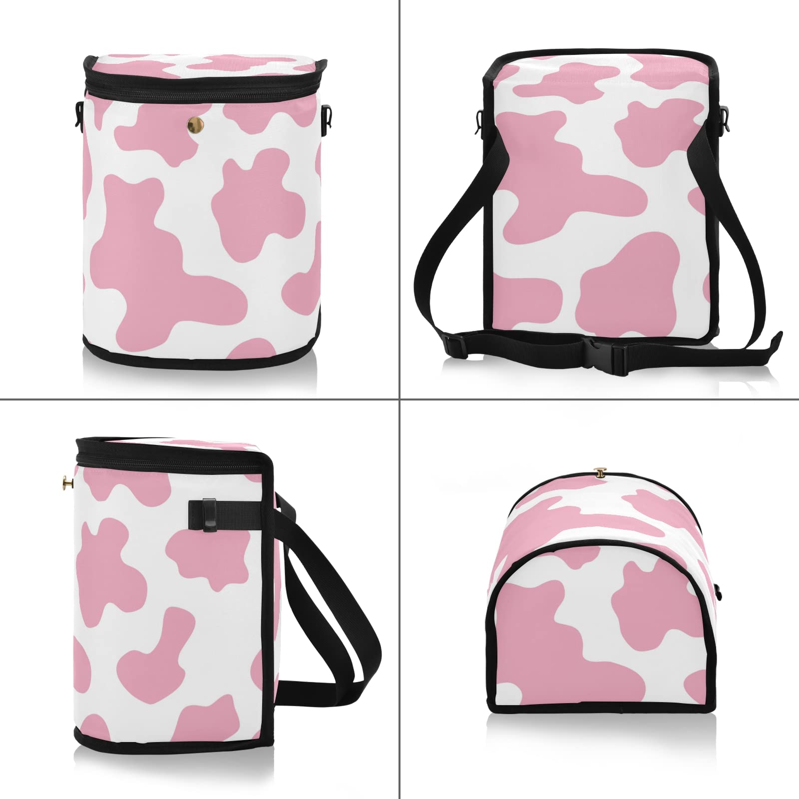JUNZAN Leakproof Pink Cow Print Car Trash Can with Lid - Hanging Trash Bag for Minivan, Truck, Van & SUV - Perfect for Road Trips, Commuting & Family Travel