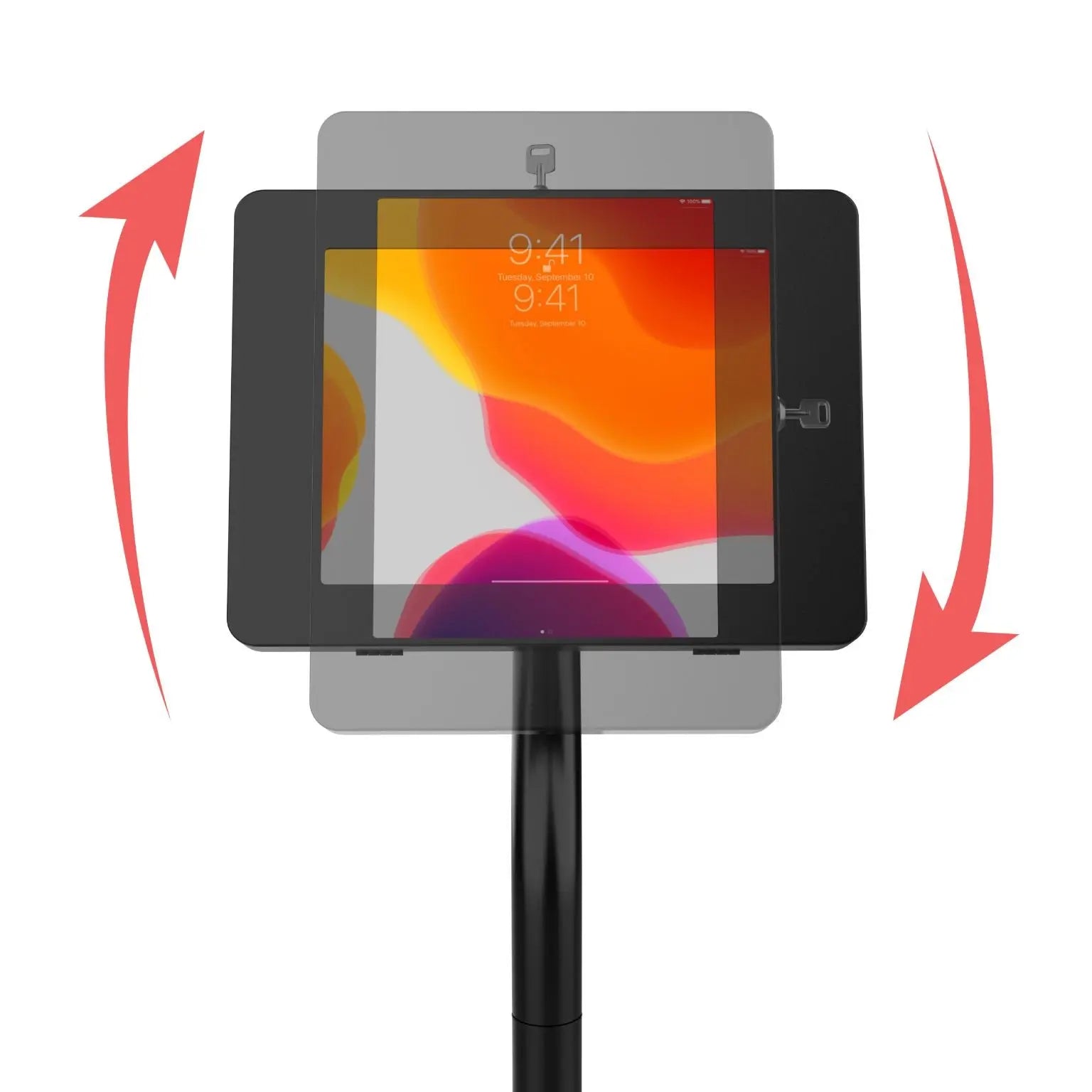 Premium Security Swan Neck Floor Stand with VESA Plate - Adjustable TV Monitor Mount for Living Room, Bedroom & Office - Heavy Duty Steel Base for 32-65 inch Screens
