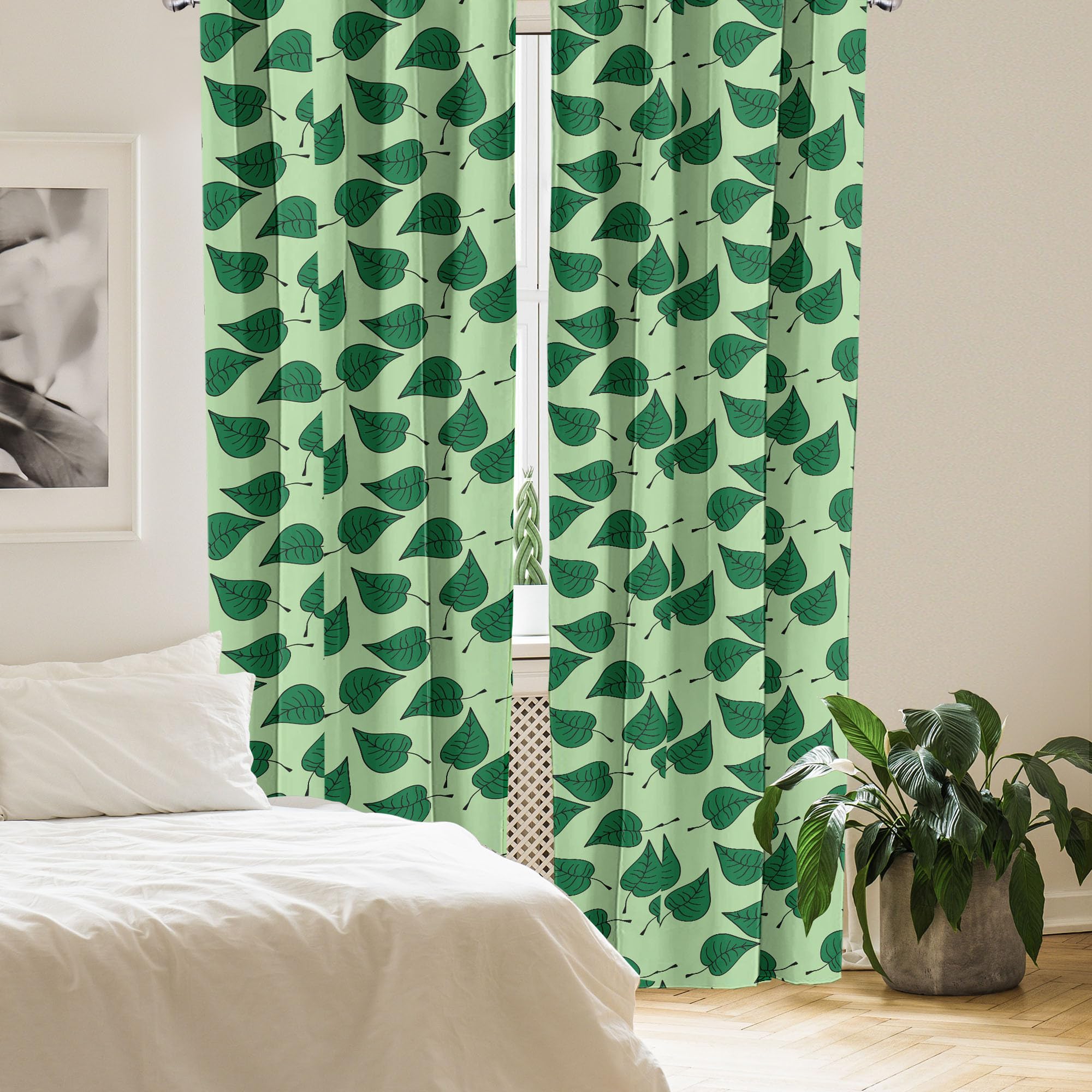 Ambesonne Leaf Print Window Curtains - 2 Panel Set with Rod Pocket, 28