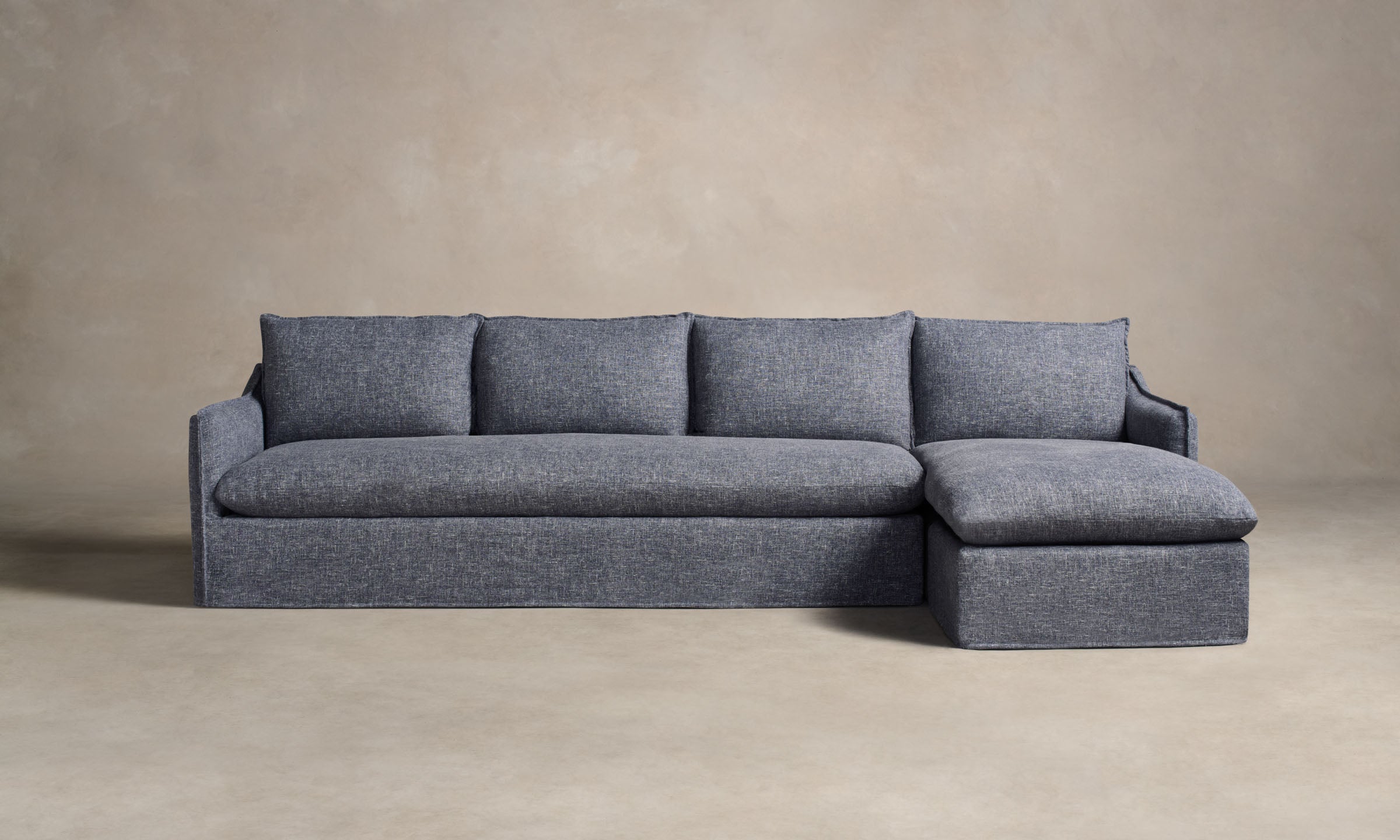 Dune Sectional Sofa with Heritage Belgian Linen Upholstery in Lake Blue - Perfect for Living Rooms, Family Gatherings & Cozy Movie Nights