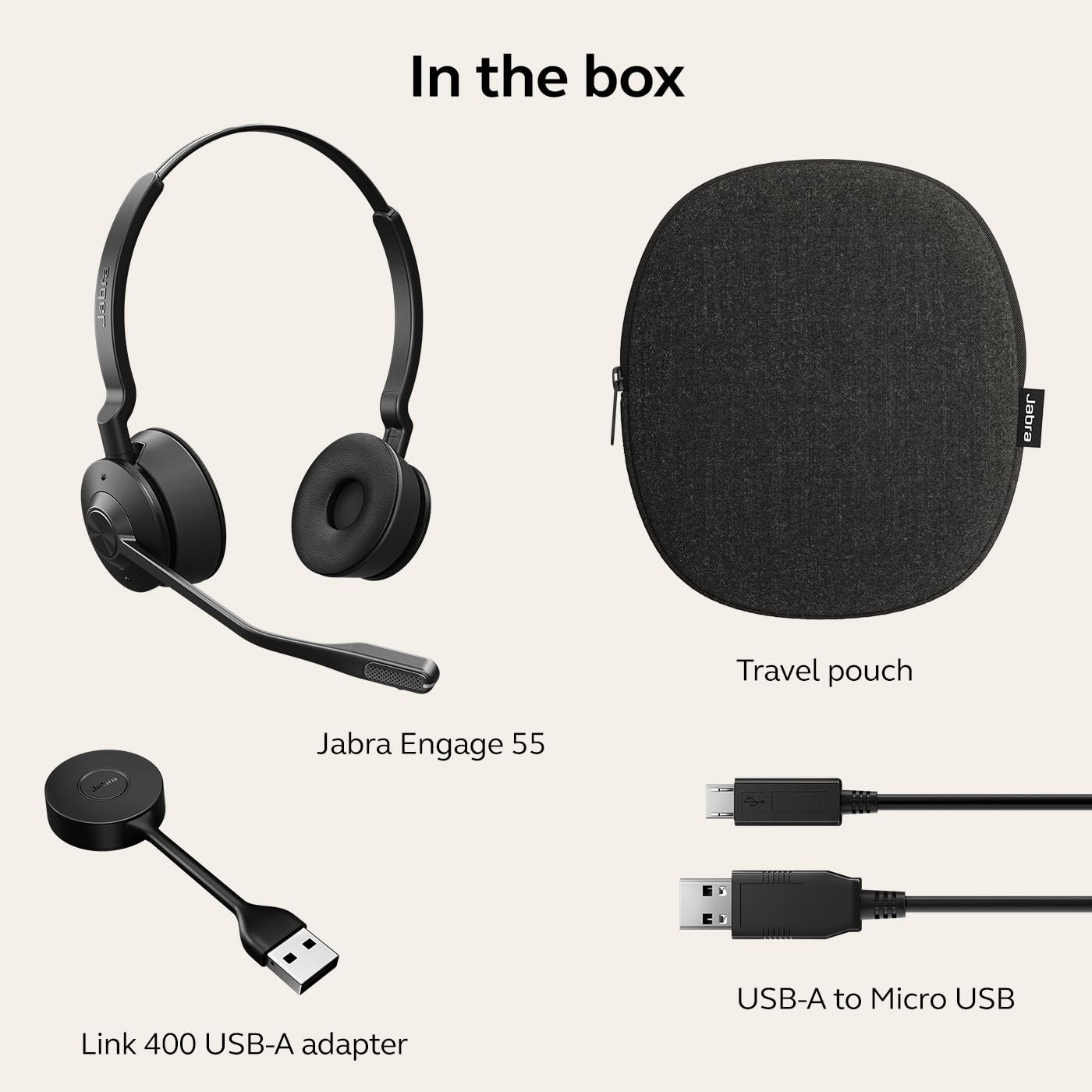 Jabra Engage 55 Stereo Wireless Headset with Link 400 USB-A DECT Adapter – Noise Cancelling Microphone, Long Range, Hearing Protection – Certified for Google Meet & Zoom – Black – Perfect for Remote Work, Call Centers & Online Meetings