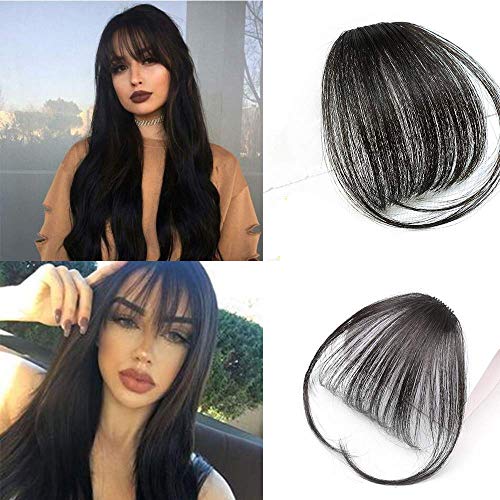 100% Real Human Hair Clip in Bangs - Dark Brown & Natural Black Wispy Bangs Hair Extensions with Temple Clip for Women | Perfect for Daily Wear, Cosplay & Hairstyle Transformations