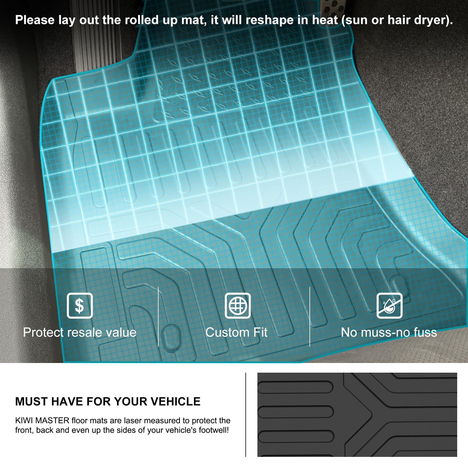 KIWI MASTER Custom Fit All-Weather Floor Mats for 2011-2023 Dodge Charger RWD & Chrysler 300 RWD - TPE Slush Liners Set (Front & Rear, 2 Rows, Black) - Perfect for Winter Snow, Mud, and Everyday Protection